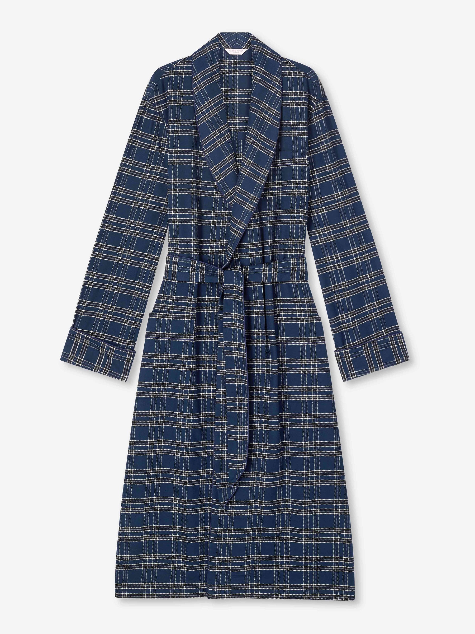 Men's Dressing Gown Kelburn 30 Brushed Cotton Navy