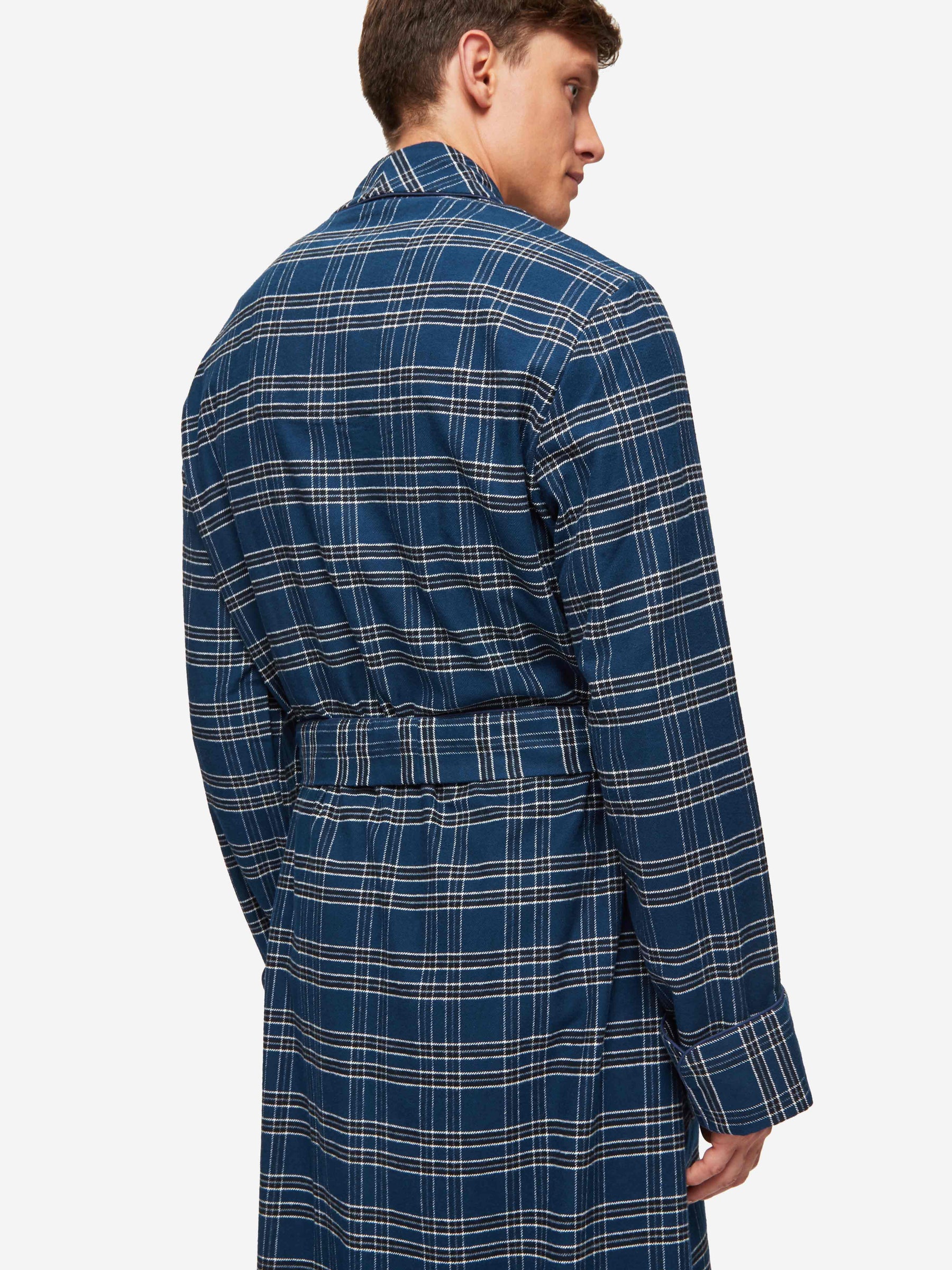 Men's Dressing Gown Kelburn 30 Brushed Cotton Navy