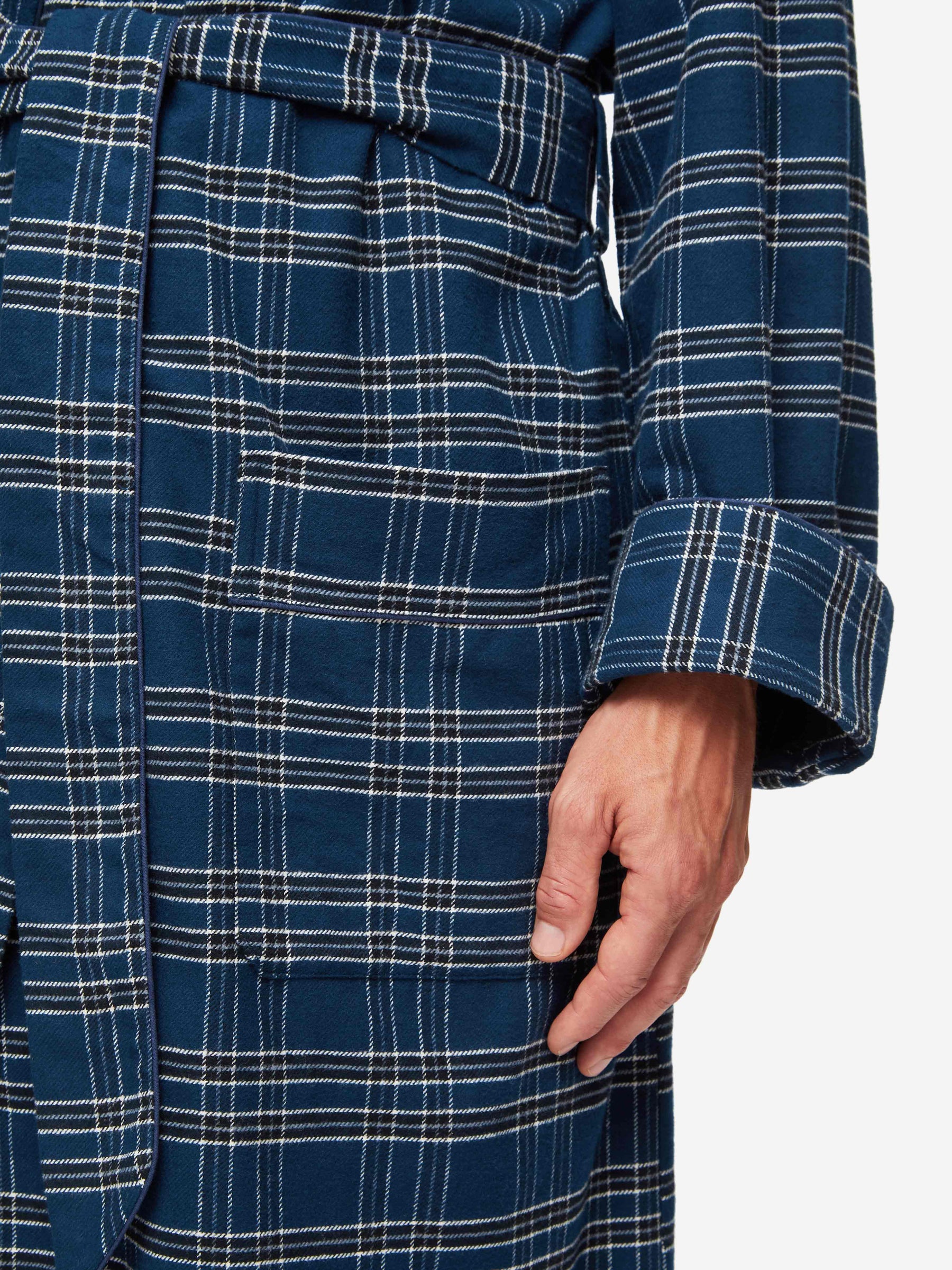 Men's Dressing Gown Kelburn 30 Brushed Cotton Navy