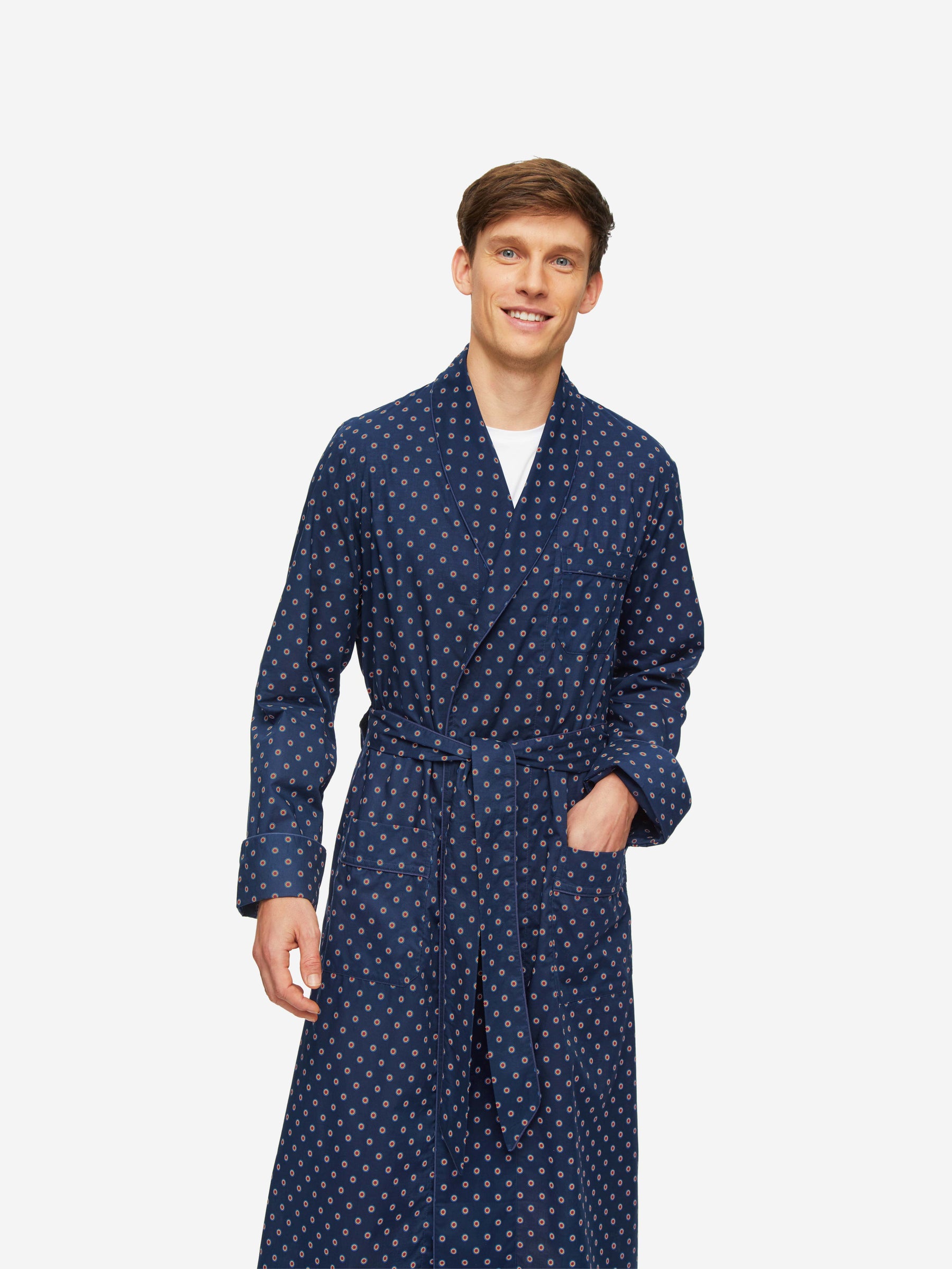 Men's Dressing Gown Nelson 90 Cotton Batiste Navy