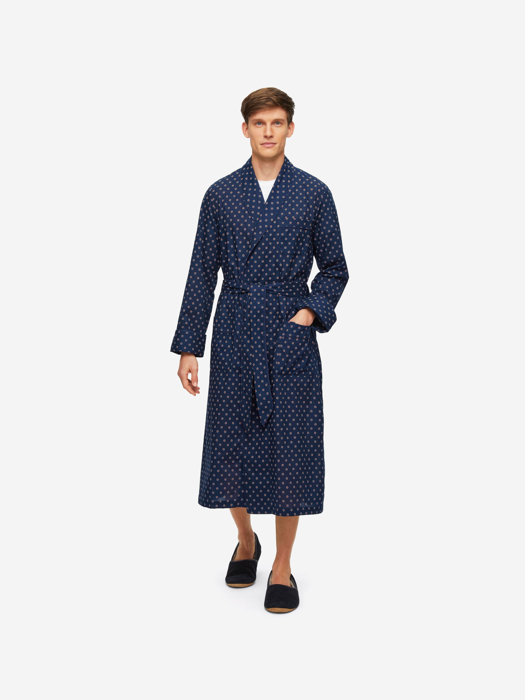 Men's Dressing Gown Nelson 90 Cotton Batiste Navy
