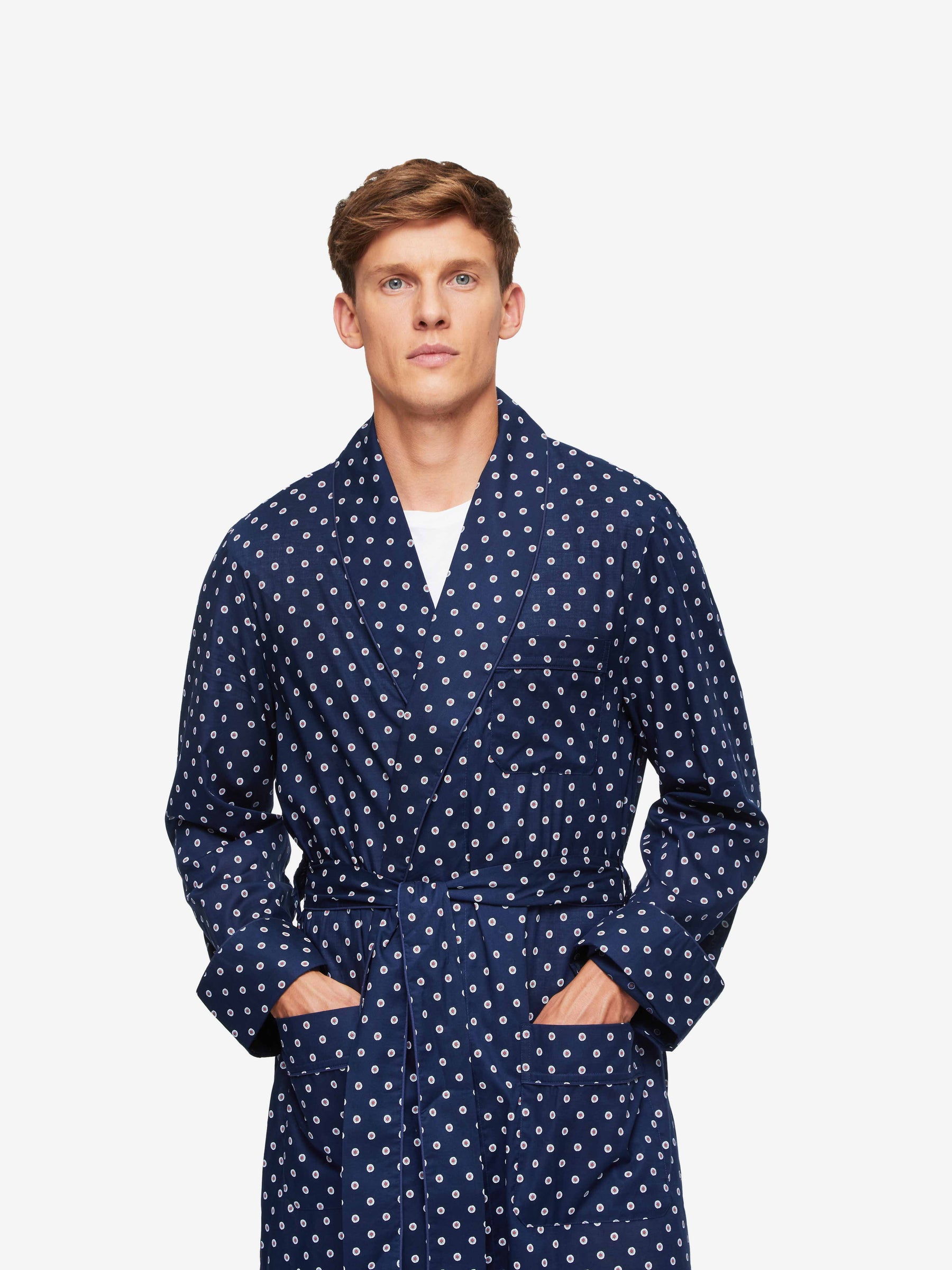 Men's Dressing Gown Nelson 93 Cotton Batiste Navy