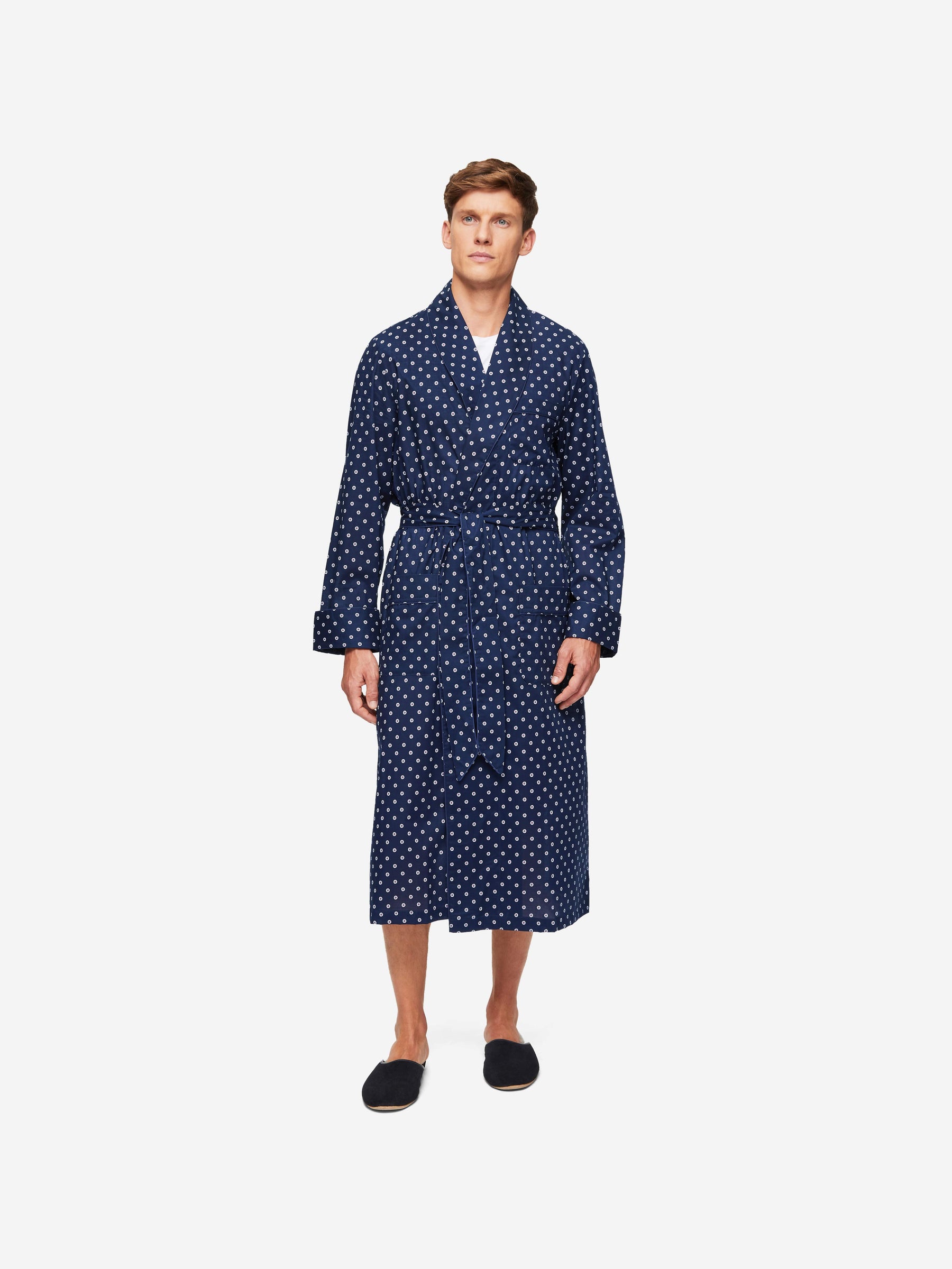 Men's Dressing Gown Nelson 93 Cotton Batiste Navy