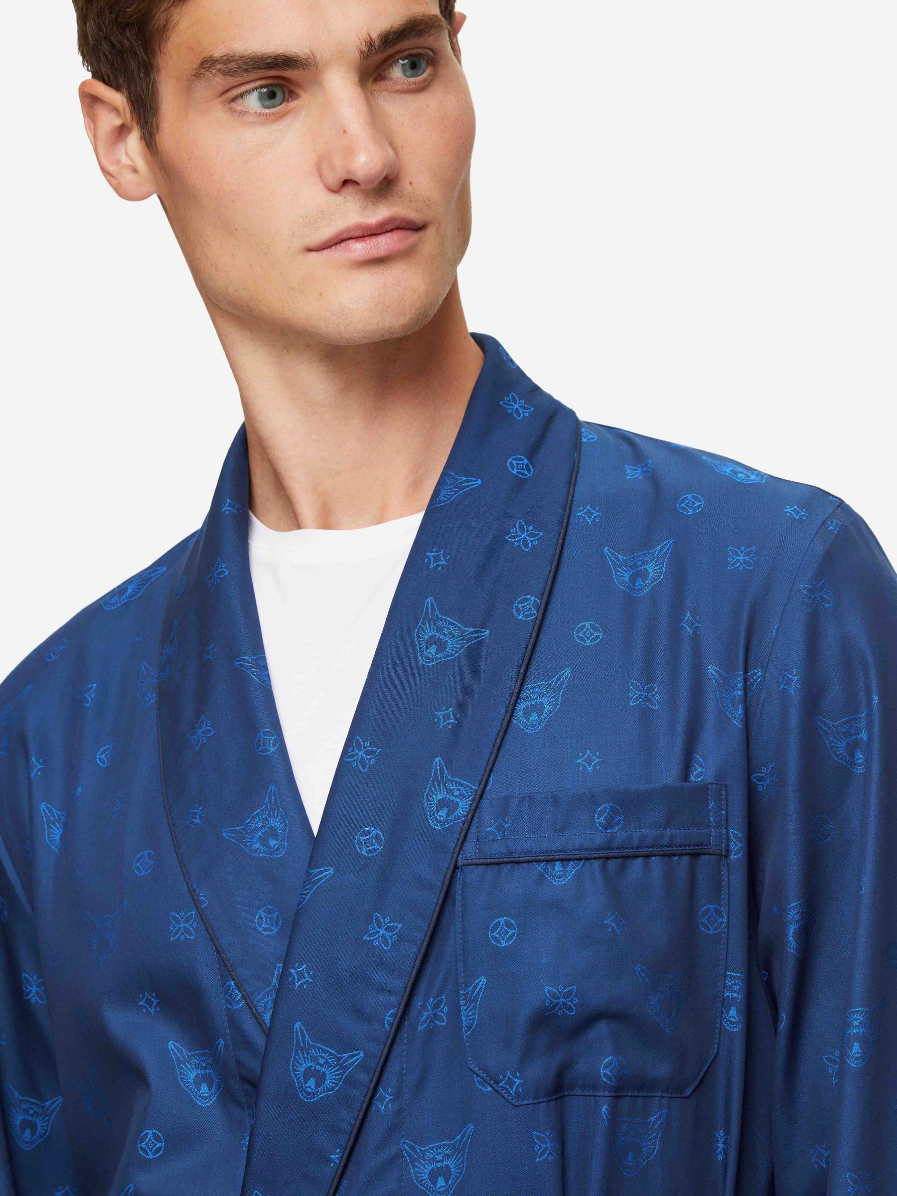 Men's Dressing Gown Paris 24 Cotton Jacquard Navy