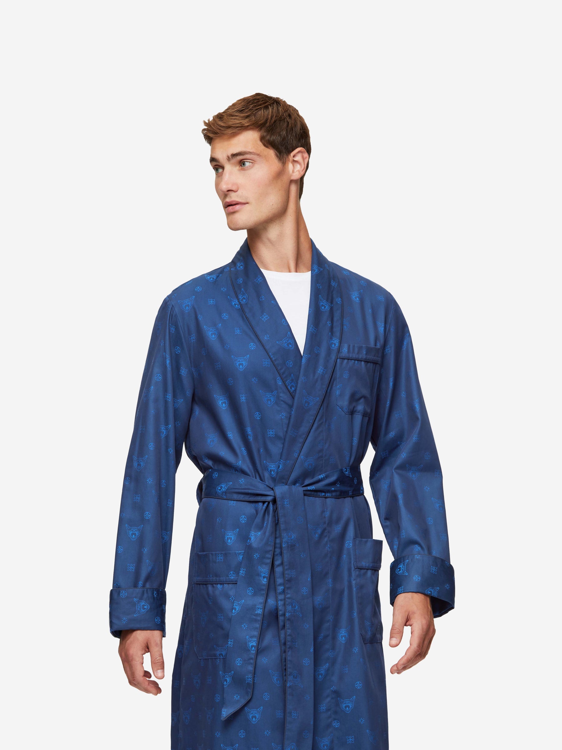 Men's Dressing Gown Paris 24 Cotton Jacquard Navy