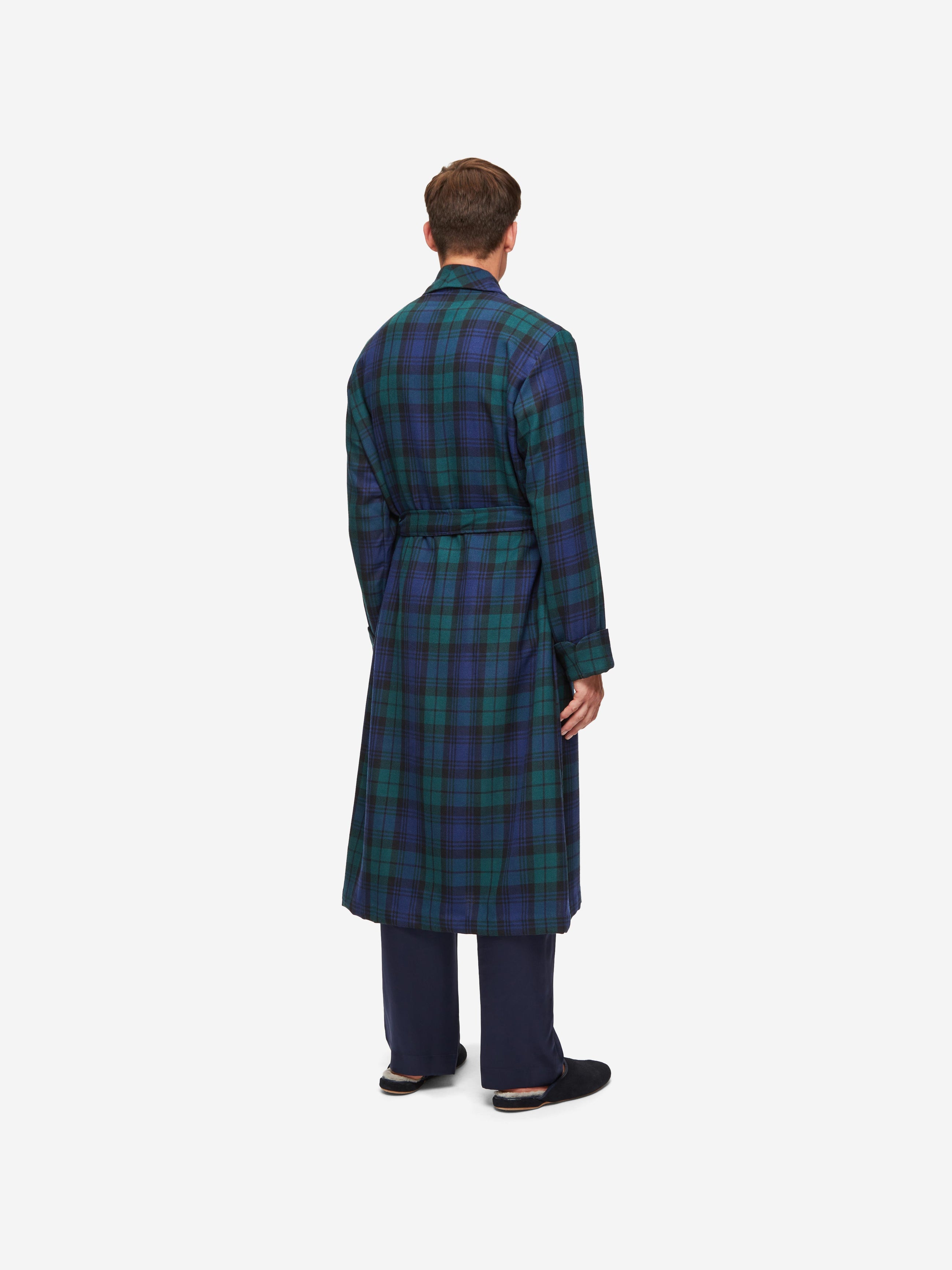 Men's Dressing Gown Tartan Black Watch Wool Navy