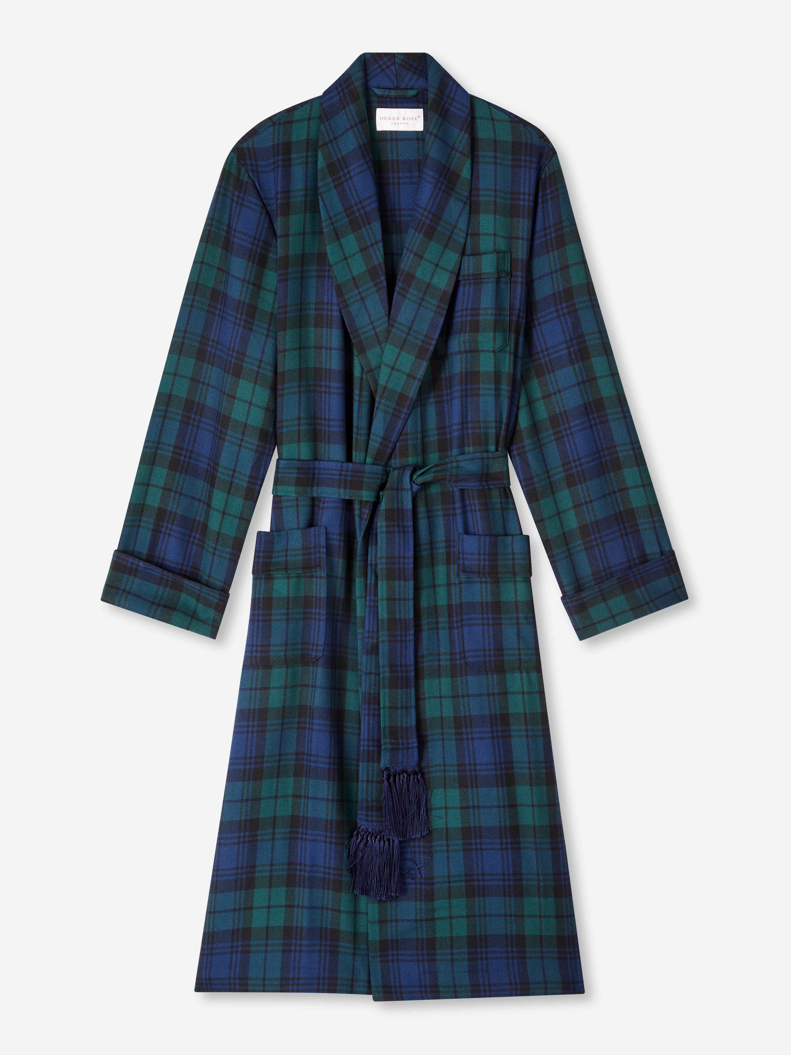 Men's Dressing Gown Tartan Black Watch Wool Navy