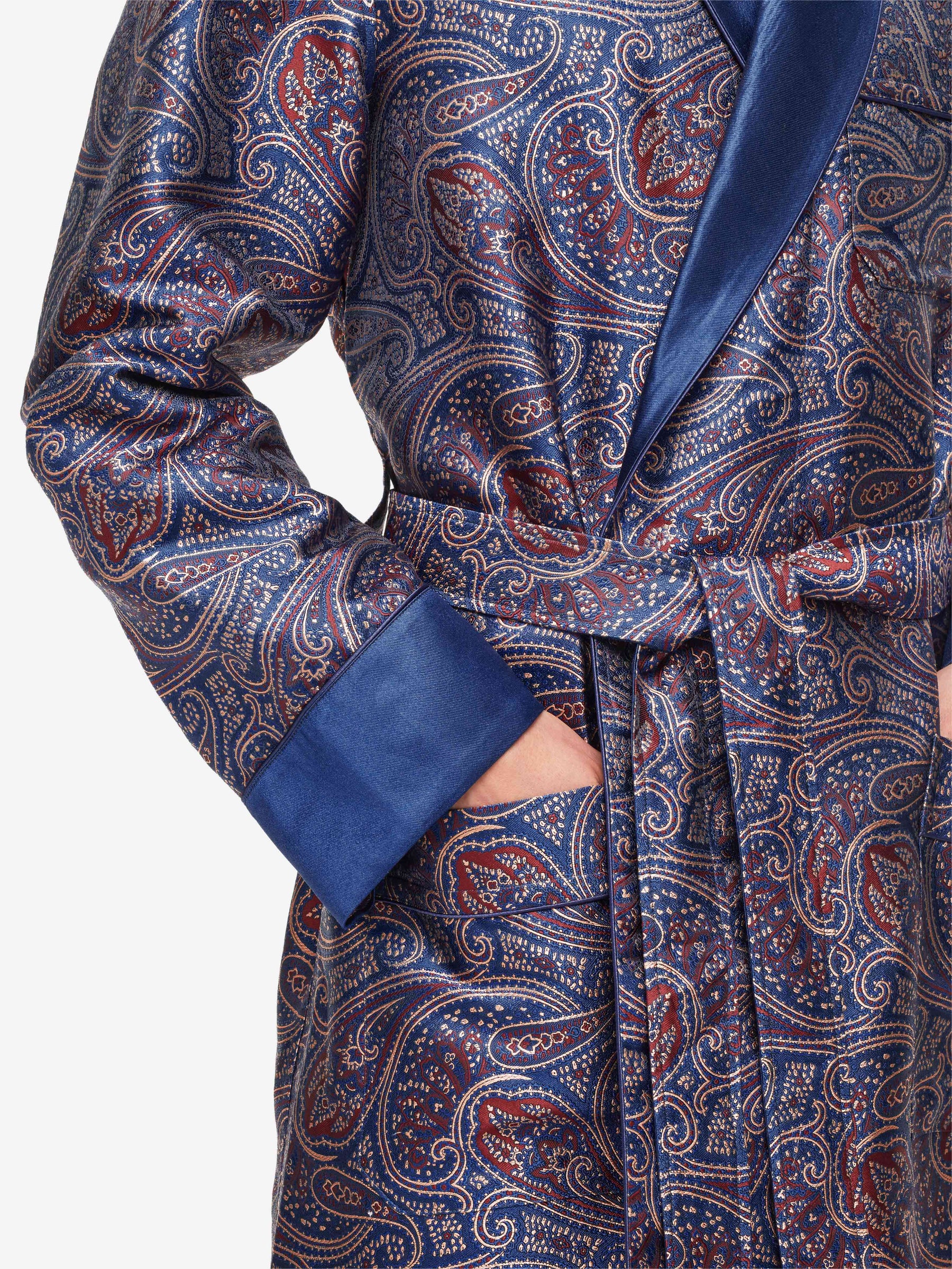 Men's Dressing Gown Verona 59 Silk Jacquard Navy