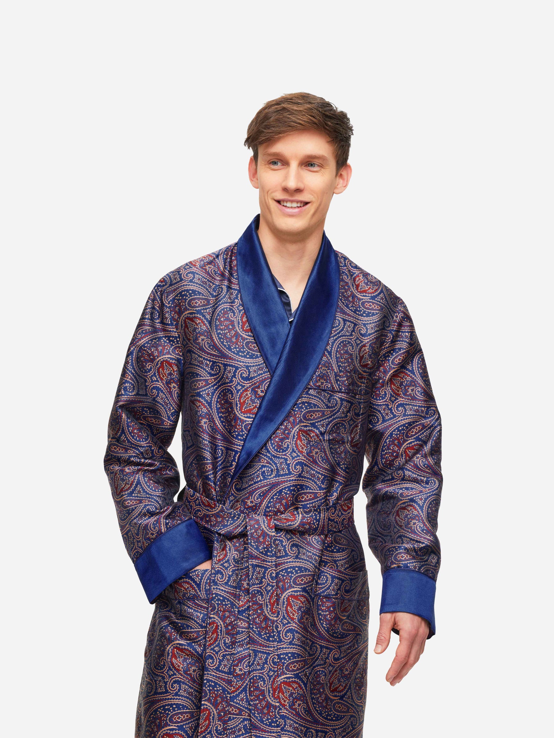 Men's Dressing Gown Verona 59 Silk Jacquard Navy