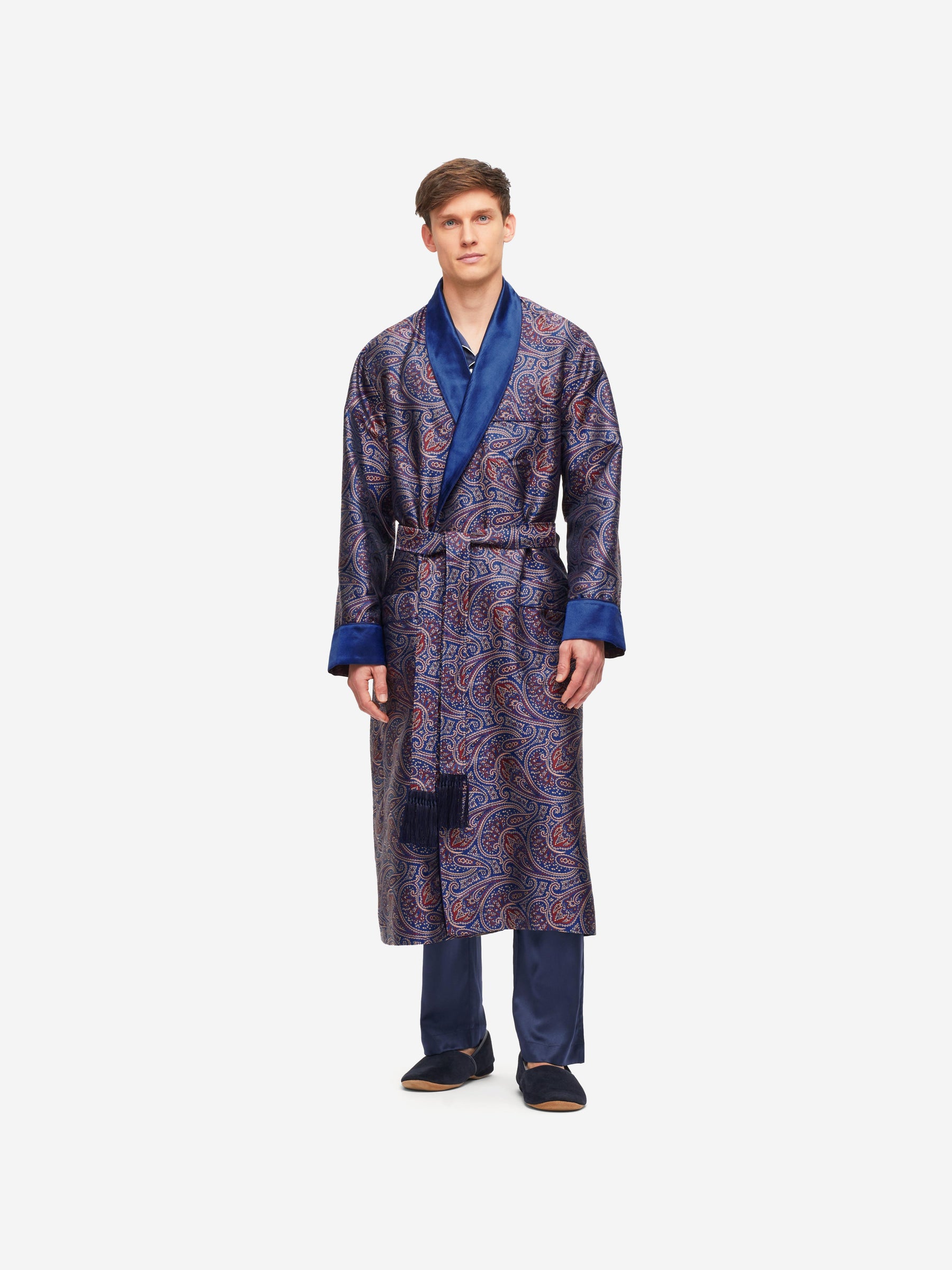 Men's Dressing Gown Verona 59 Silk Jacquard Navy
