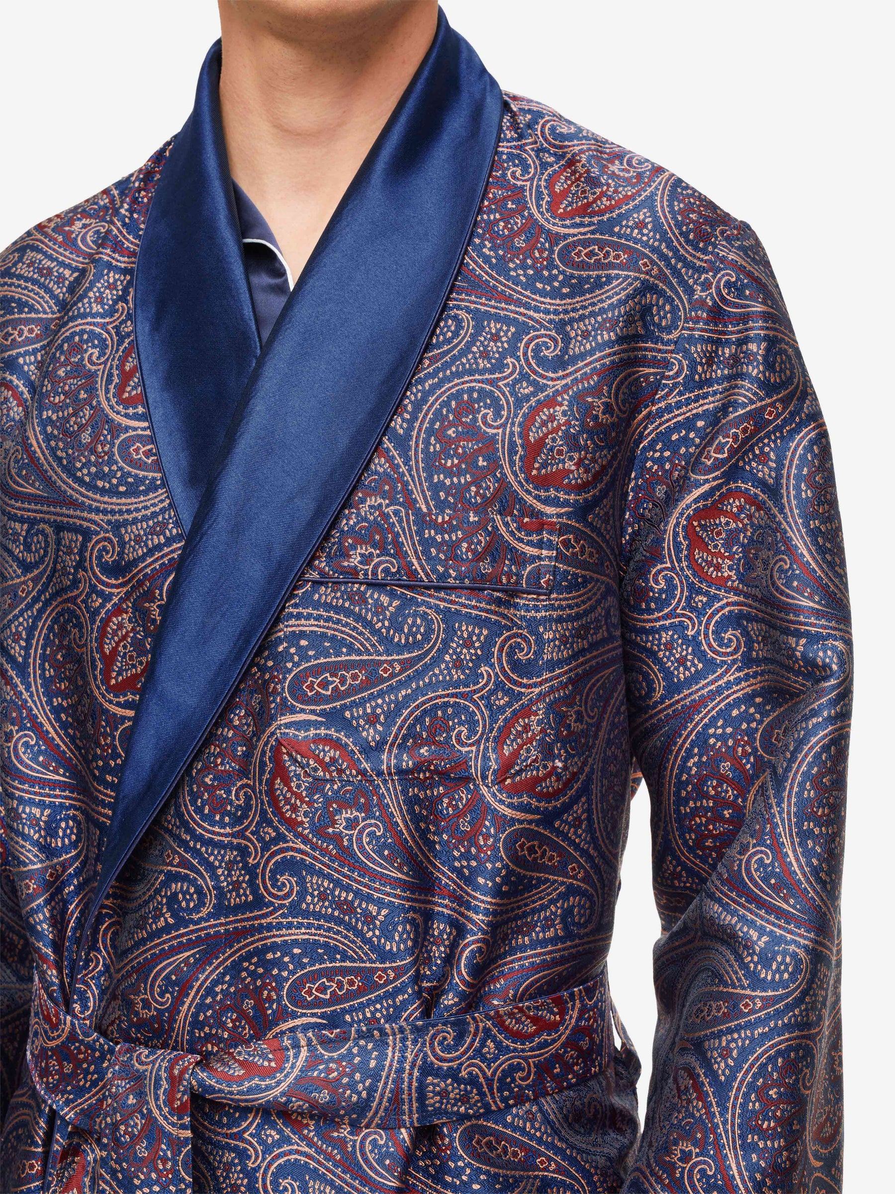 Men's Dressing Gown Verona 59 Silk Jacquard Navy