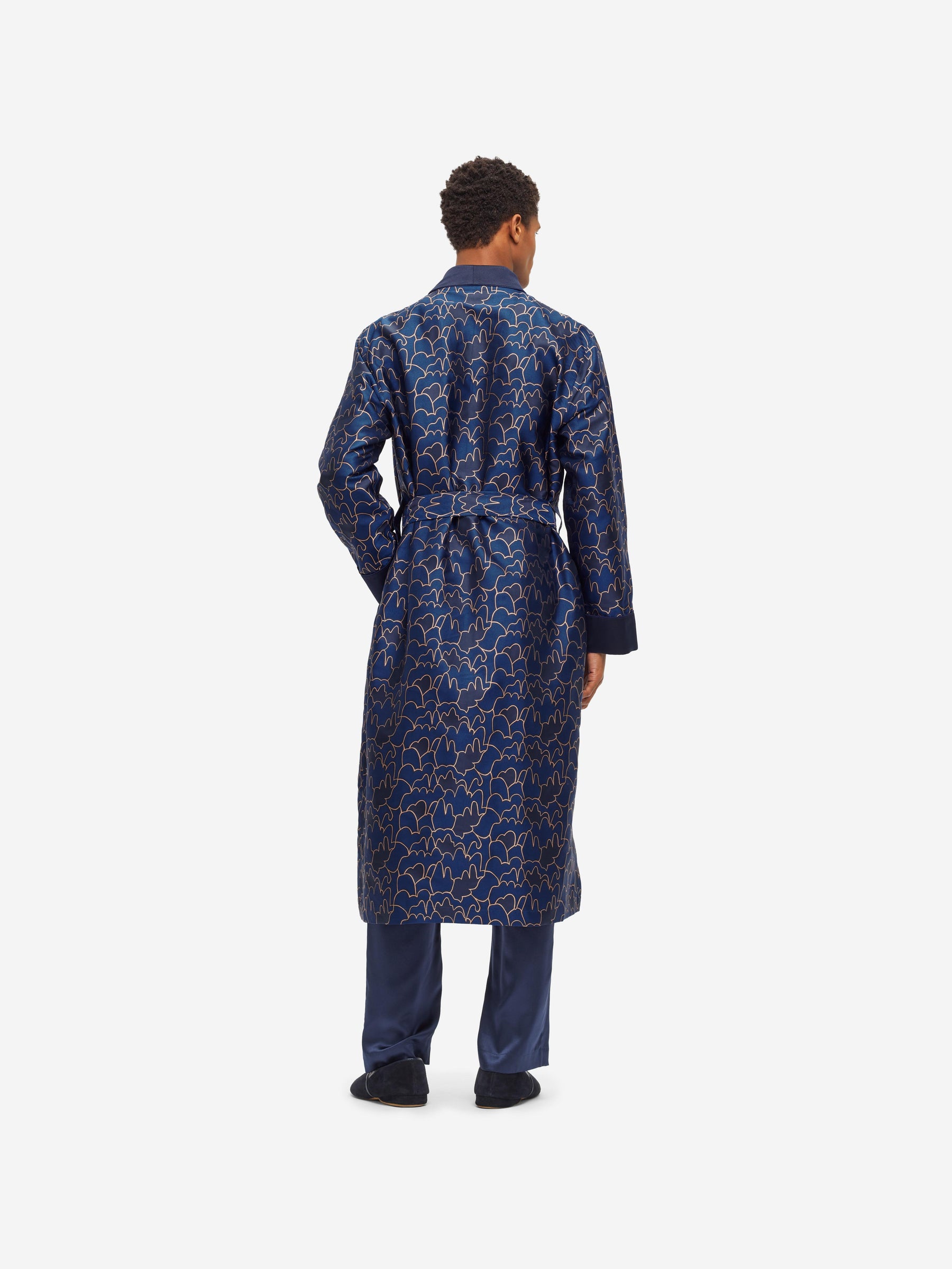Men's Dressing Gown Verona 61 Silk Jacquard Navy