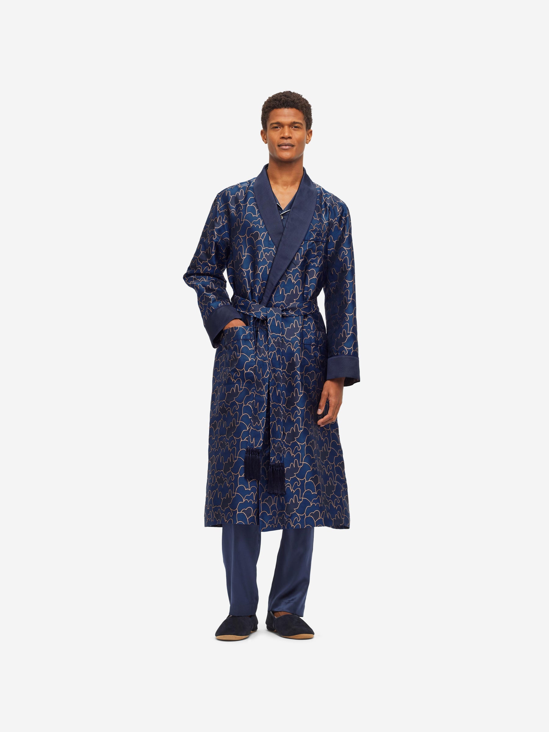 Men's Dressing Gown Verona 61 Silk Jacquard Navy