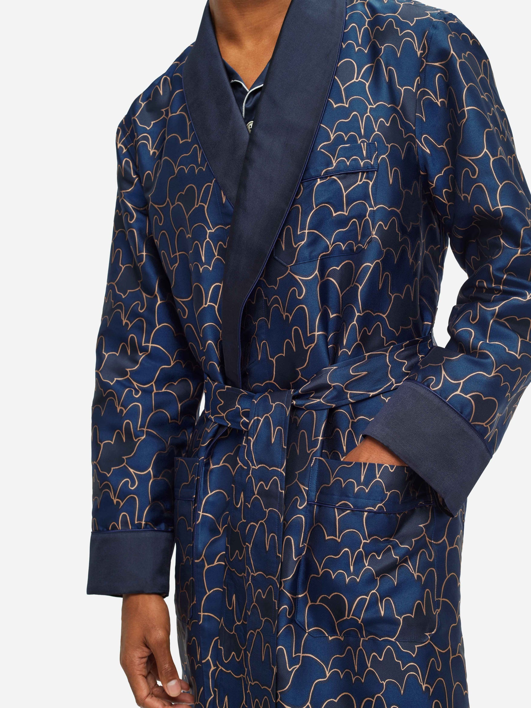 Men's Dressing Gown Verona 61 Silk Jacquard Navy