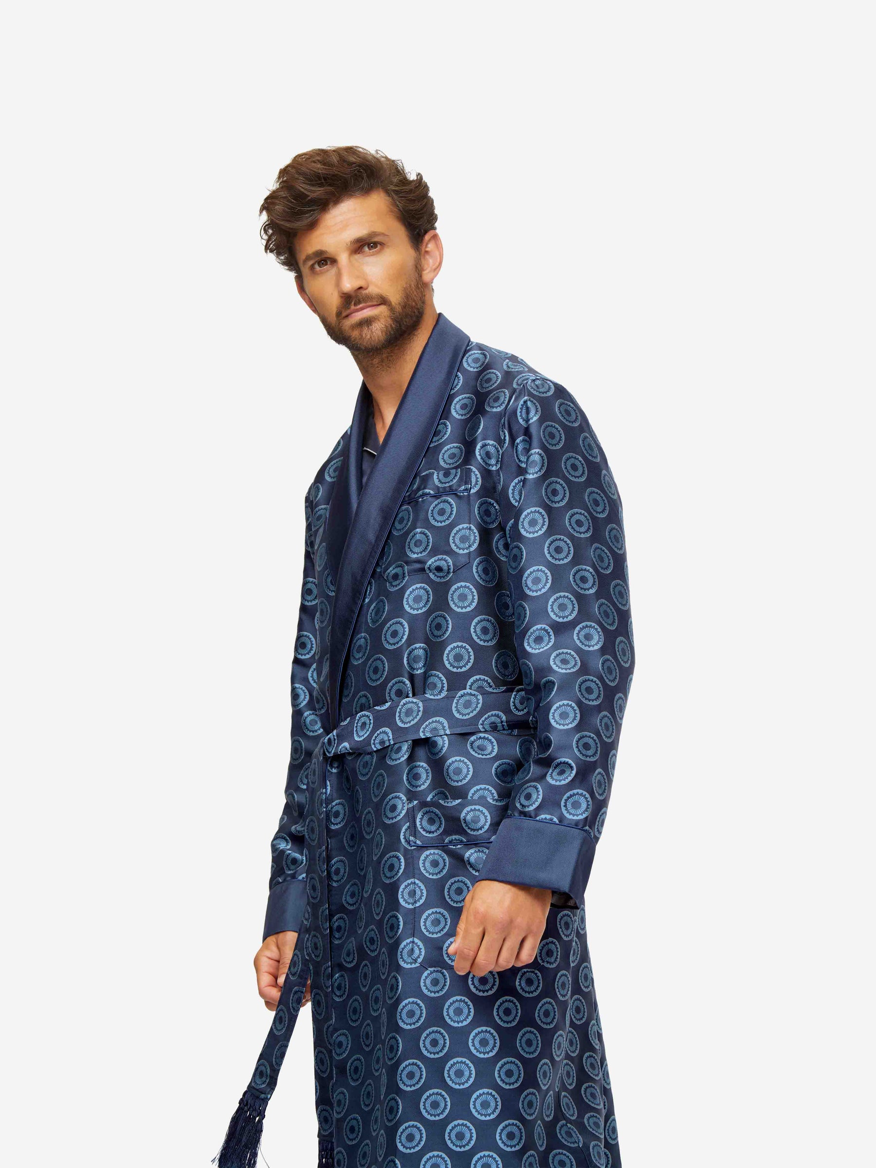 Men's Dressing Gown Verona 62 Silk Jacquard Navy