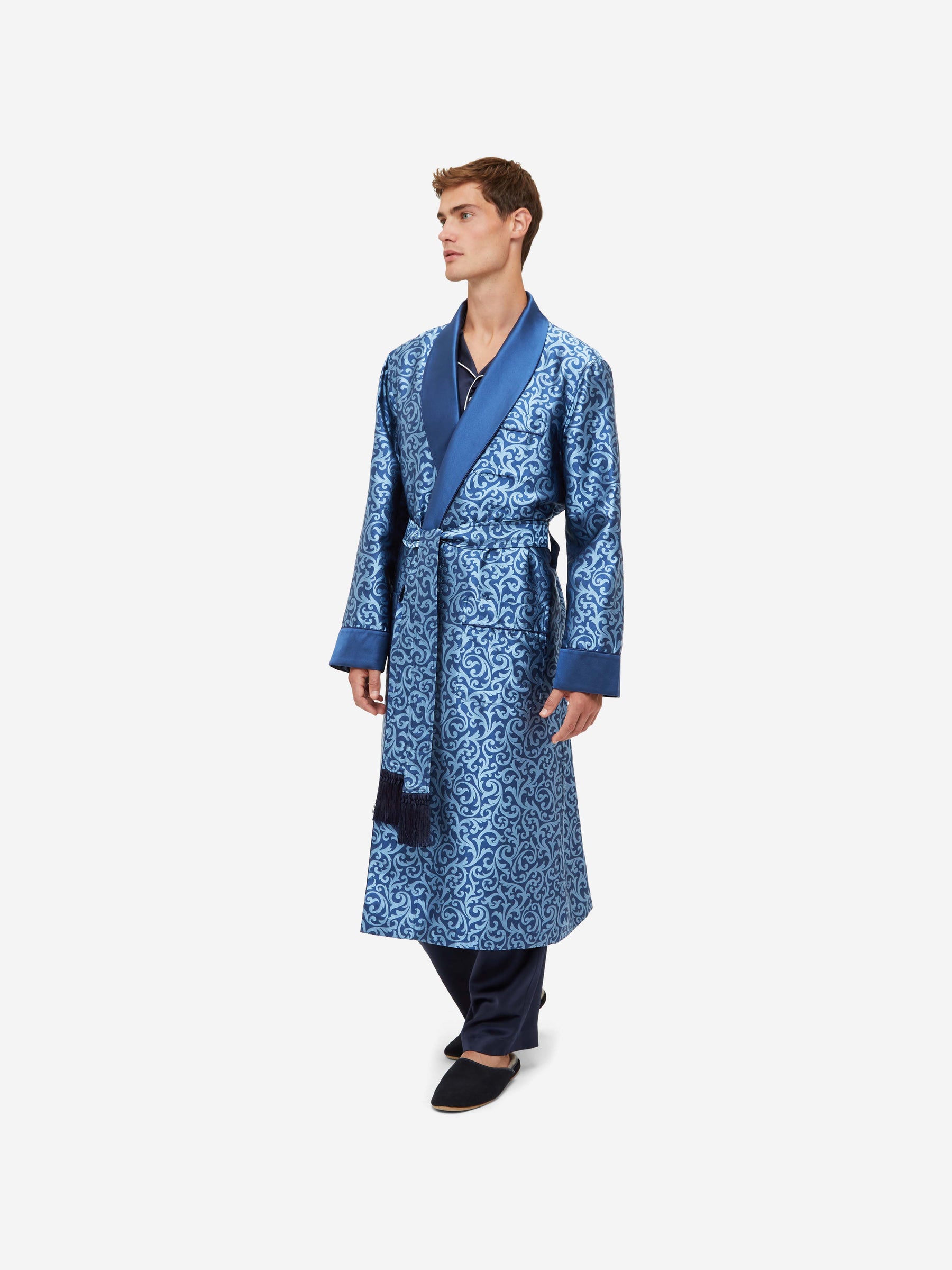 Men's Dressing Gown Verona 63 Silk Jacquard Navy