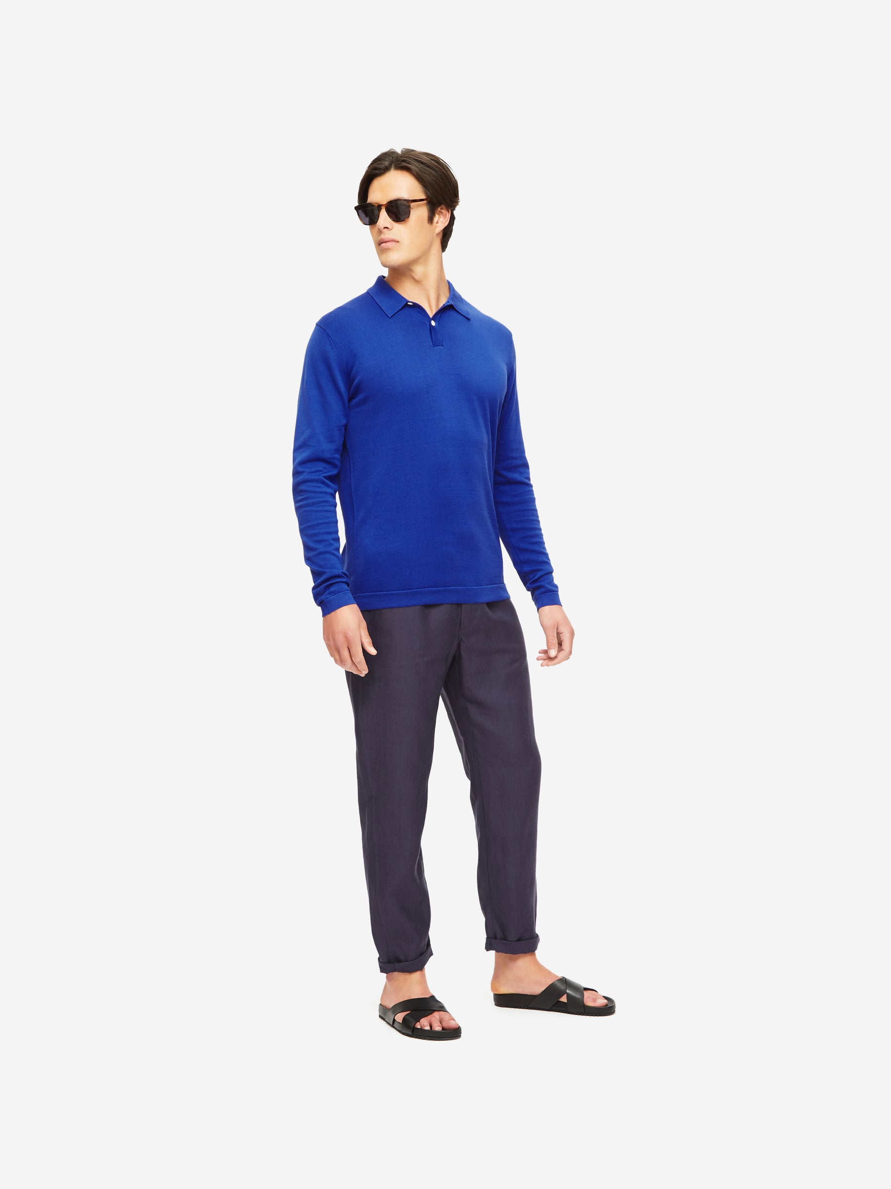 Men's Long Sleeve Polo Shirt Jacob Sea Island Cotton Blue