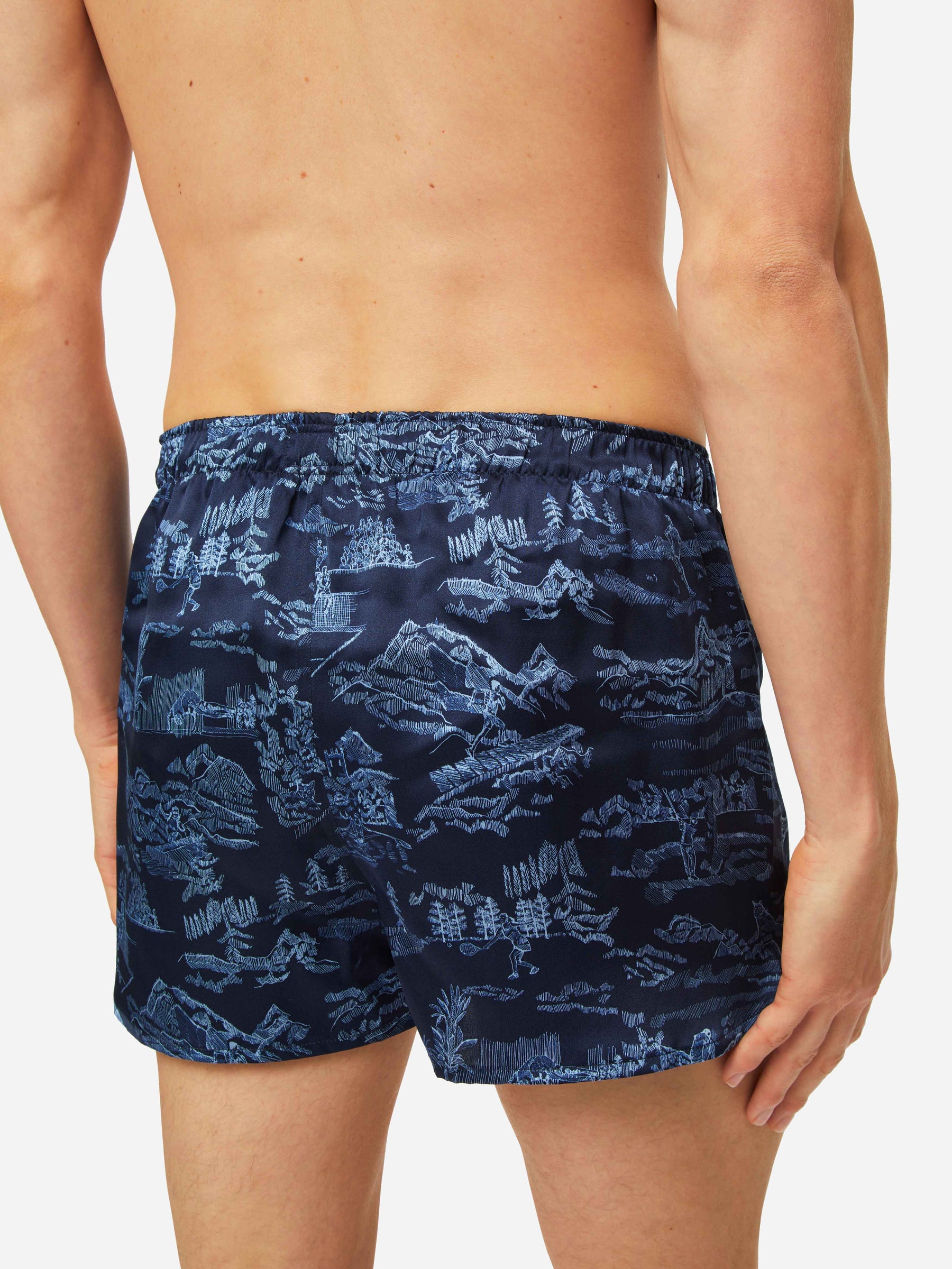 Men's Modern Fit Boxers Brindisi 84 Silk Satin Navy