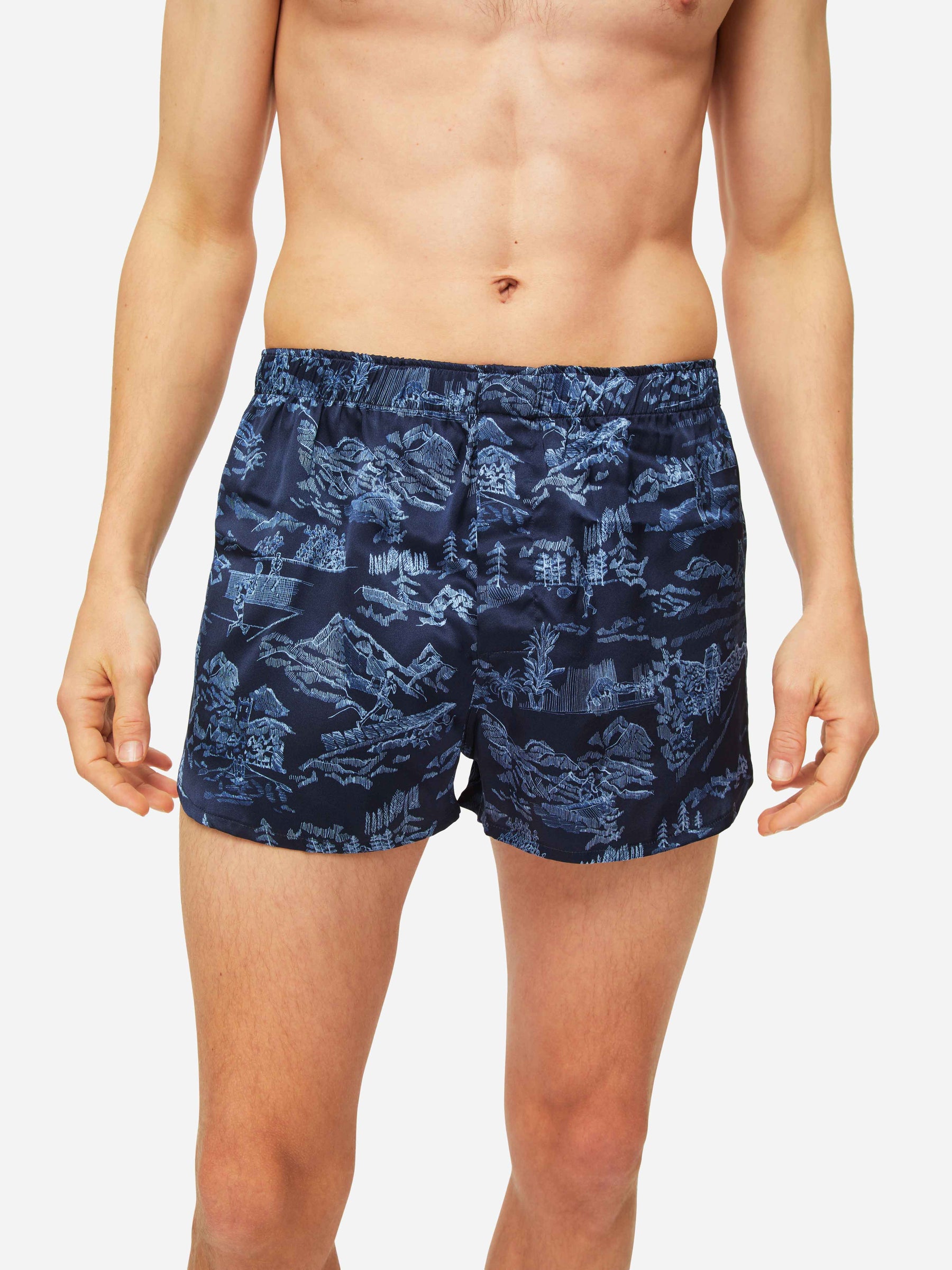 Men's Modern Fit Boxers Brindisi 84 Silk Satin Navy