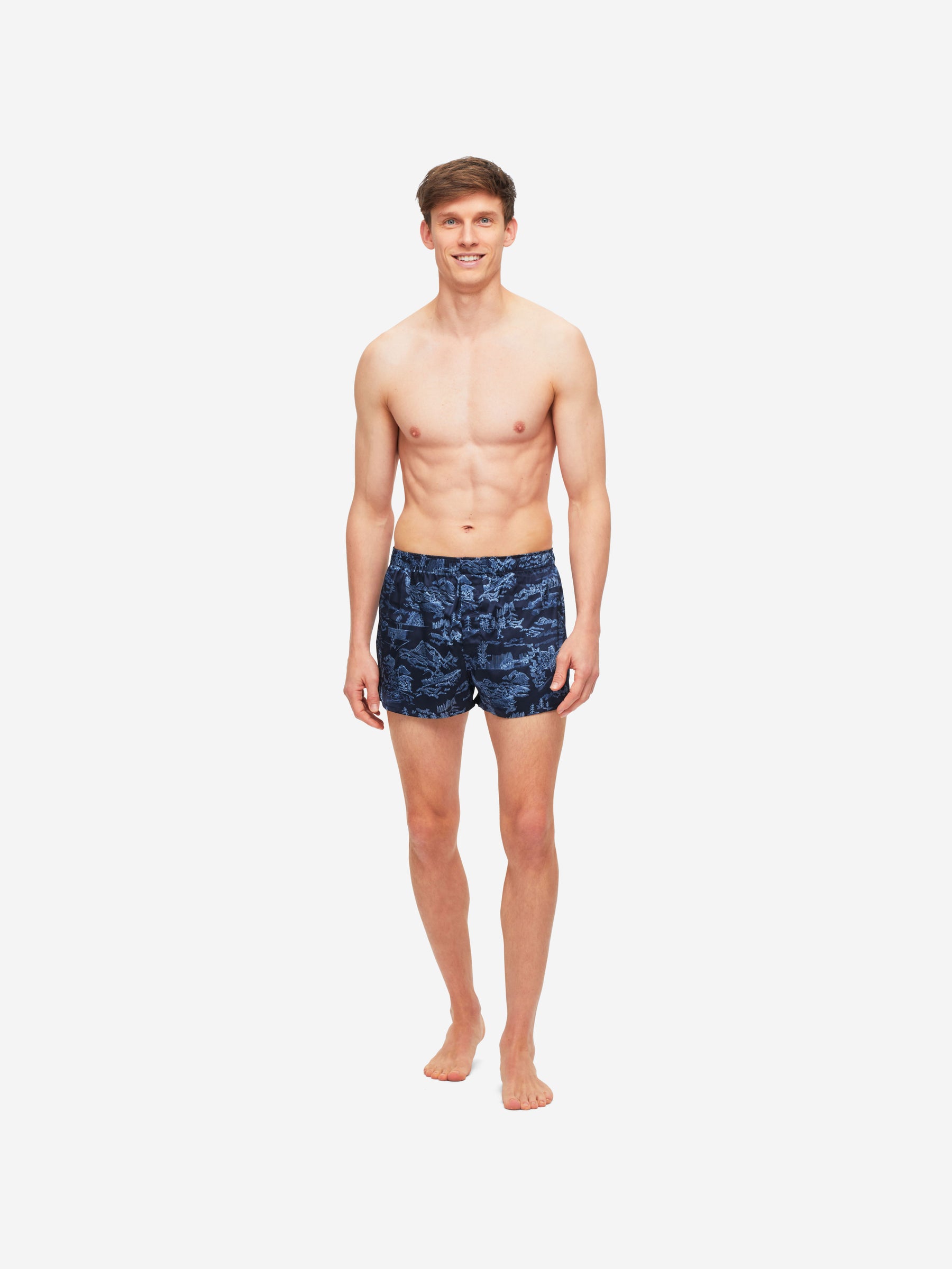 Men's Modern Fit Boxers Brindisi 84 Silk Satin Navy