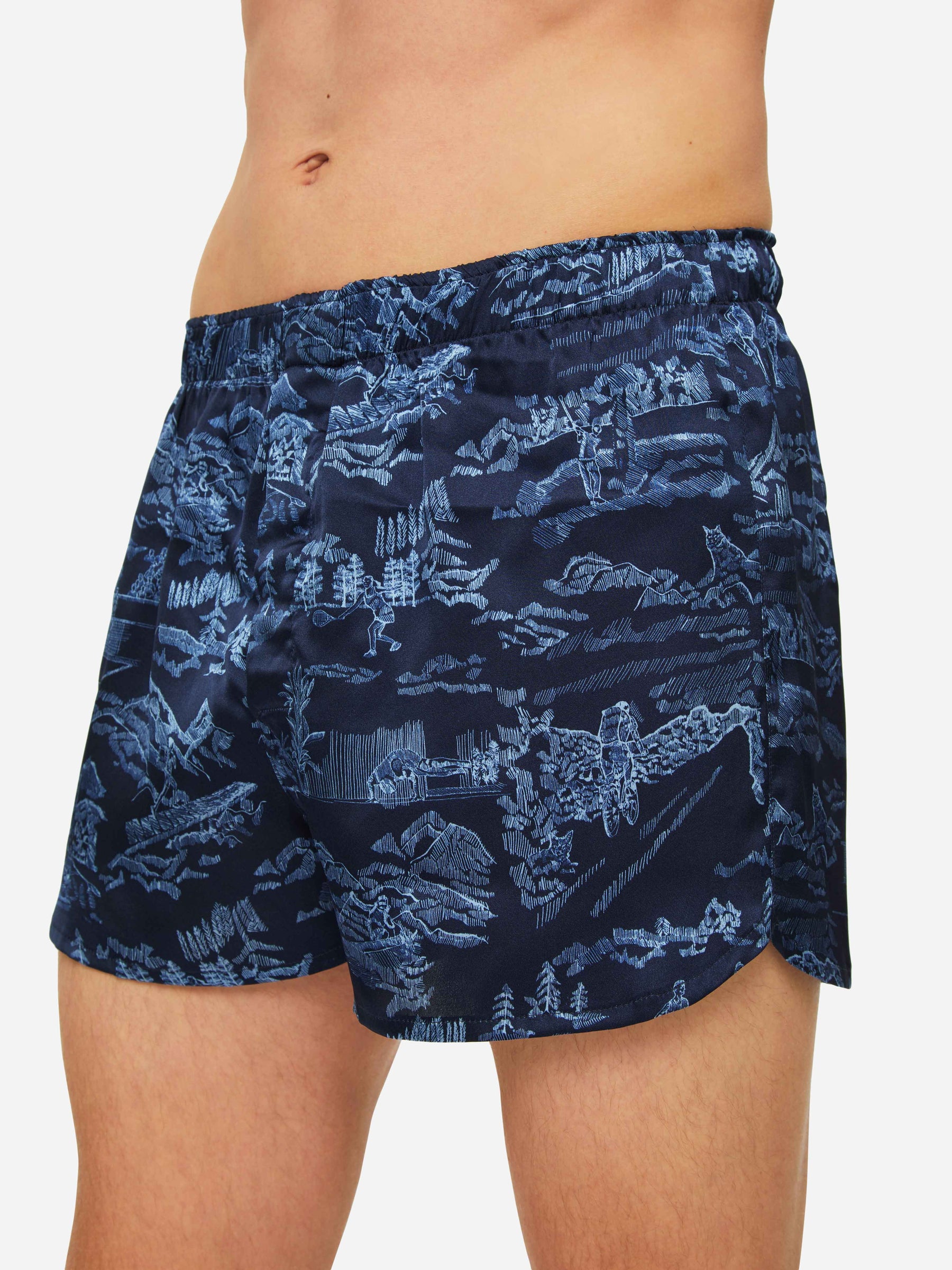 Men's Modern Fit Boxers Brindisi 84 Silk Satin Navy