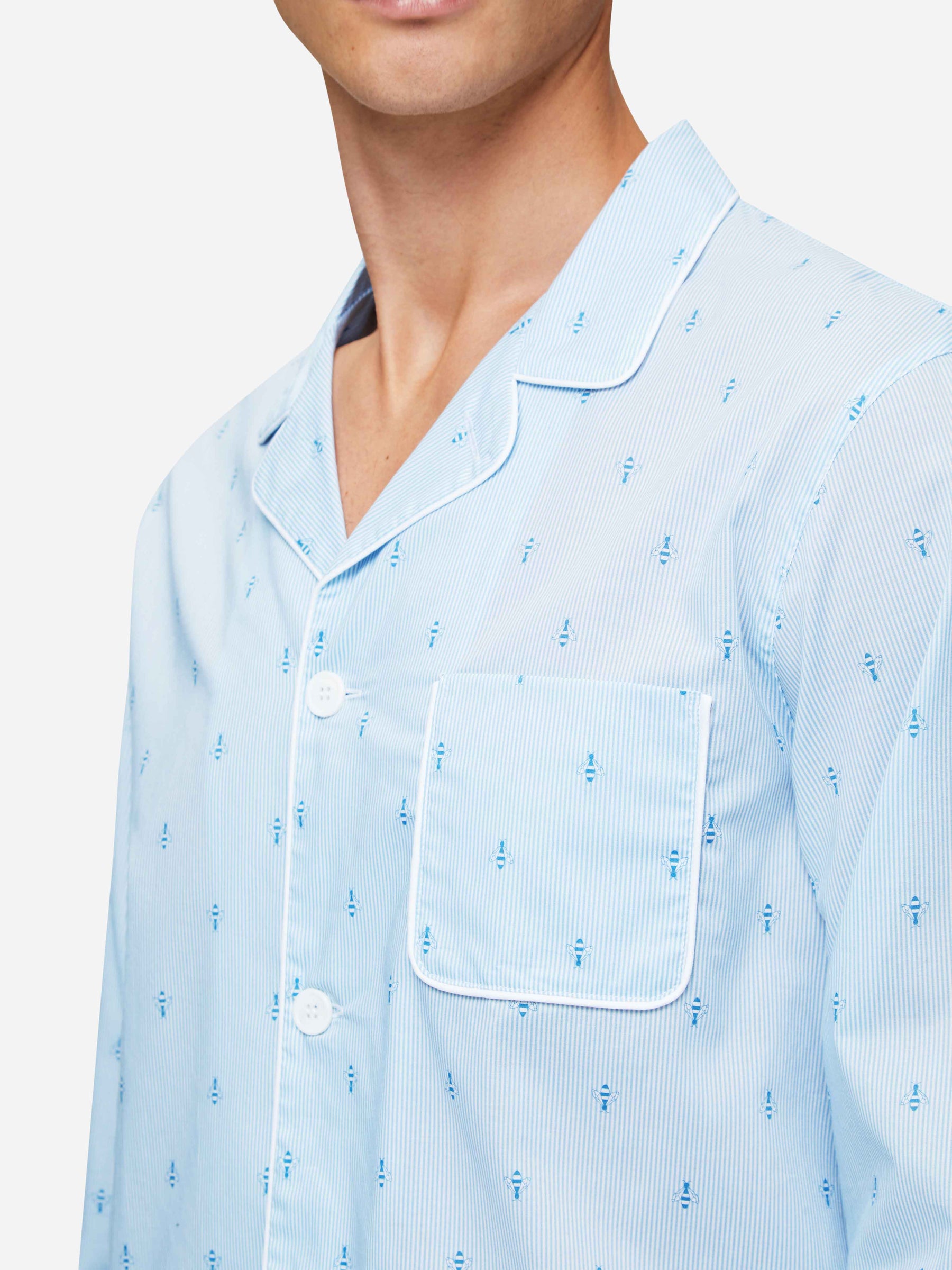 Men's Modern Fit Pyjamas Nelson 94 Cotton Batiste Blue