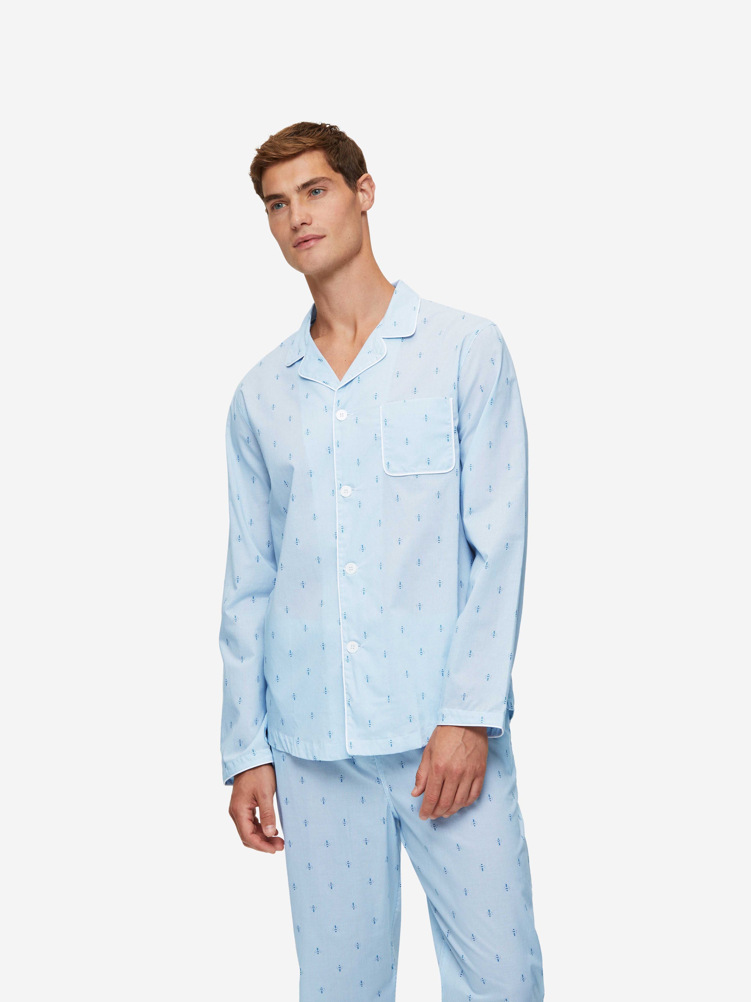 Men's Modern Fit Pyjamas Nelson 94 Cotton Batiste Blue