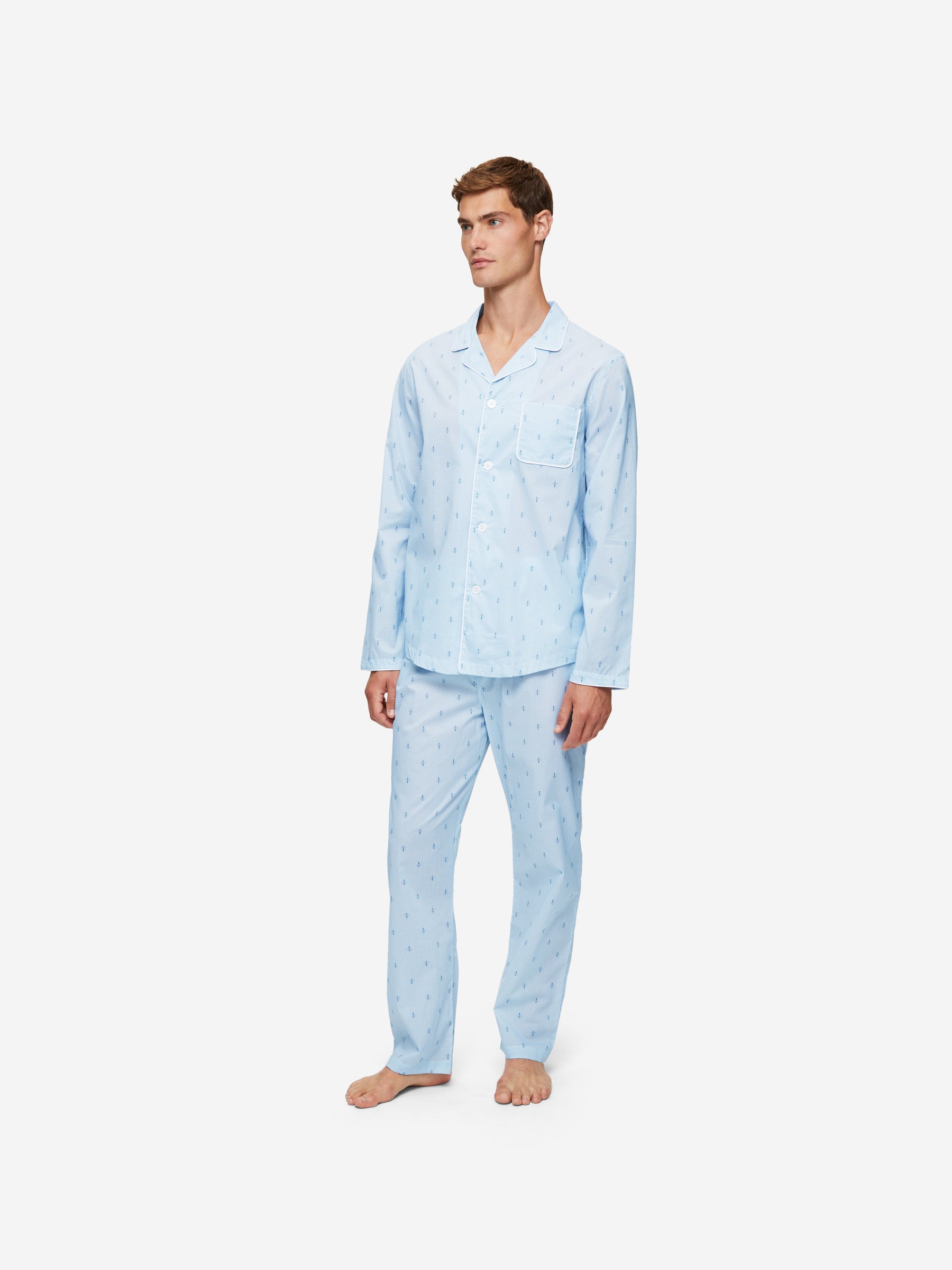 Men's Modern Fit Pyjamas Nelson 94 Cotton Batiste Blue