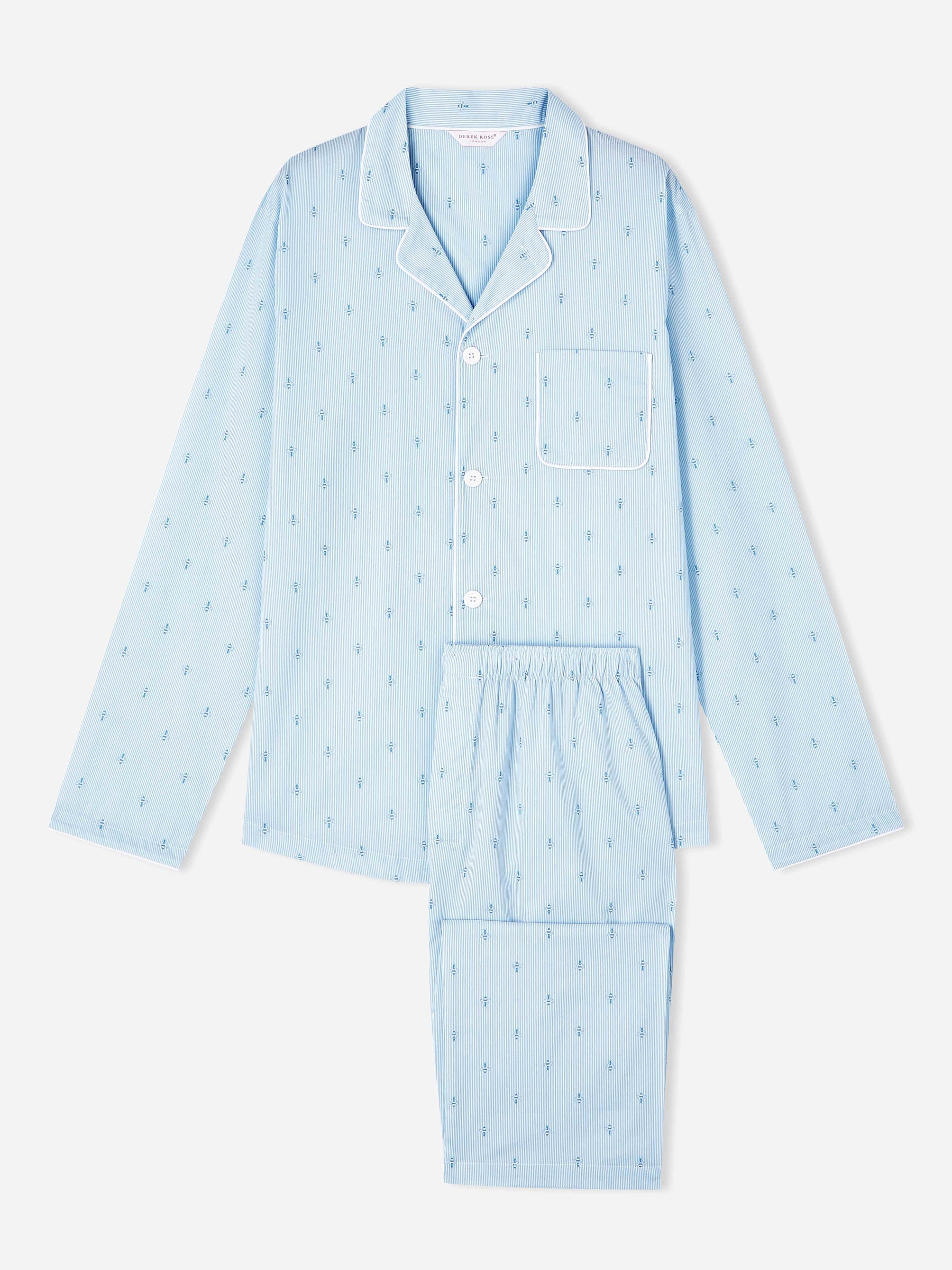 Men's Modern Fit Pyjamas Nelson 94 Cotton Batiste Blue