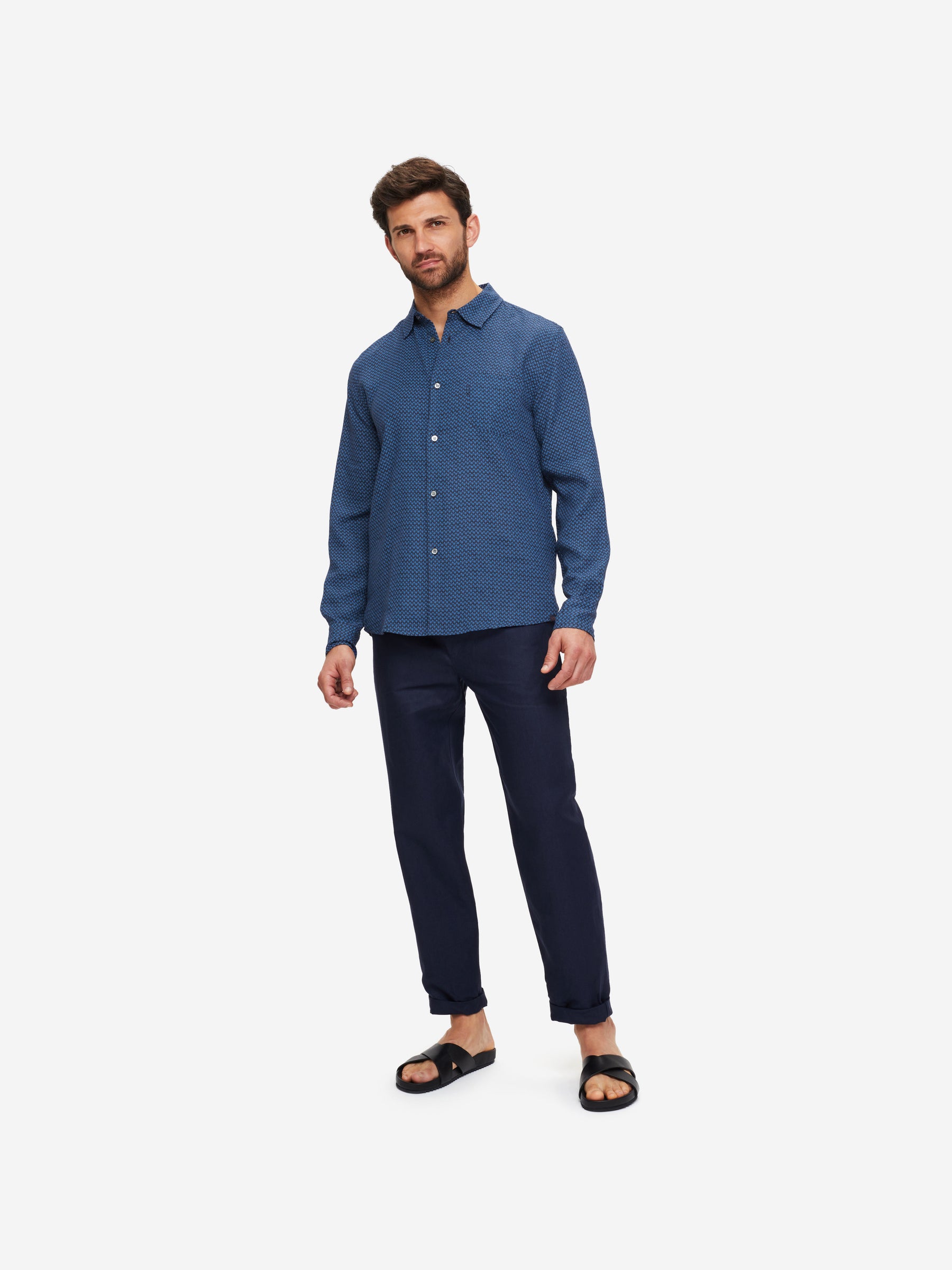 Men's Shirt Milan 16 Linen Navy