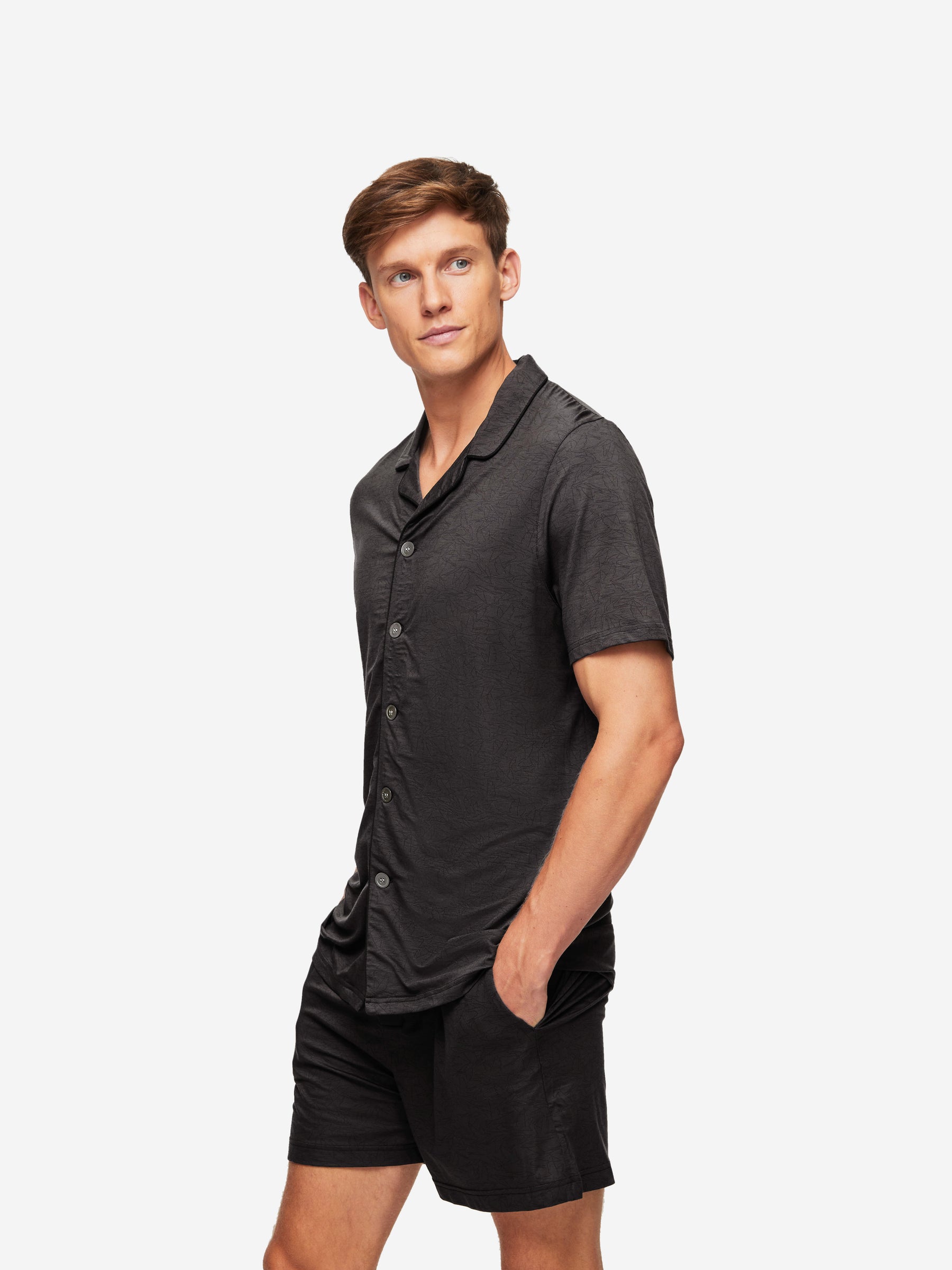 Men's Short Pyjamas London 9 Bird Print Micro Modal Black