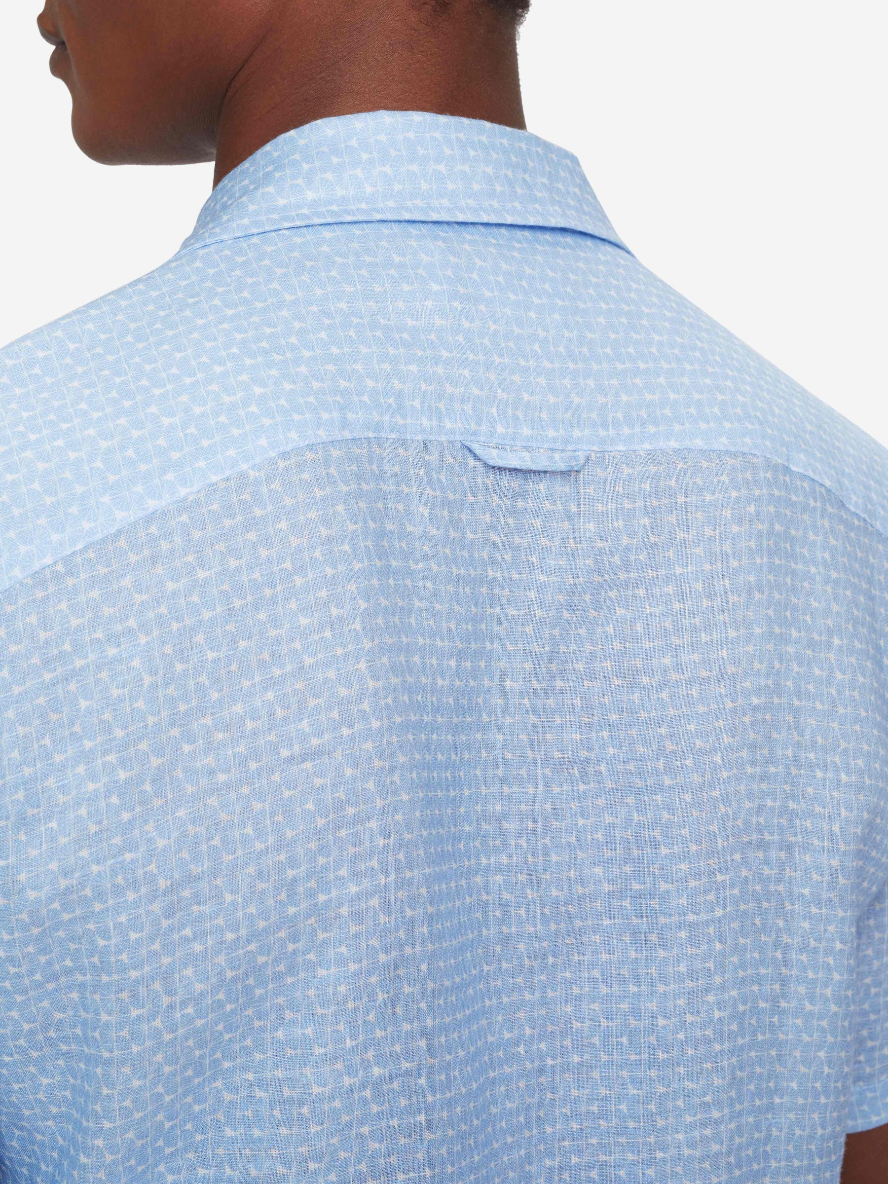 Men's Short Sleeve Shirt Milan 15 Linen Blue