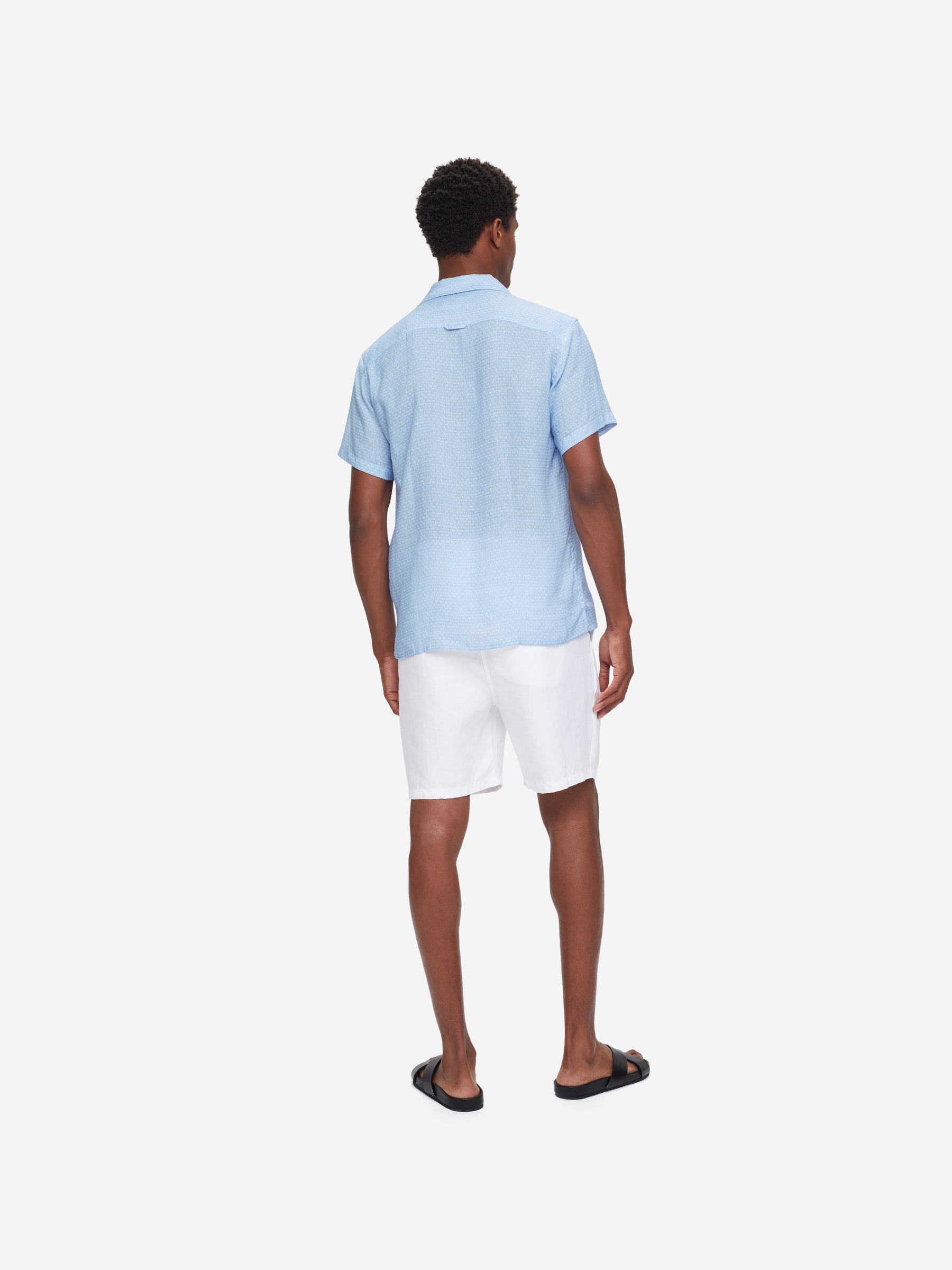 Men's Short Sleeve Shirt Milan 15 Linen Blue