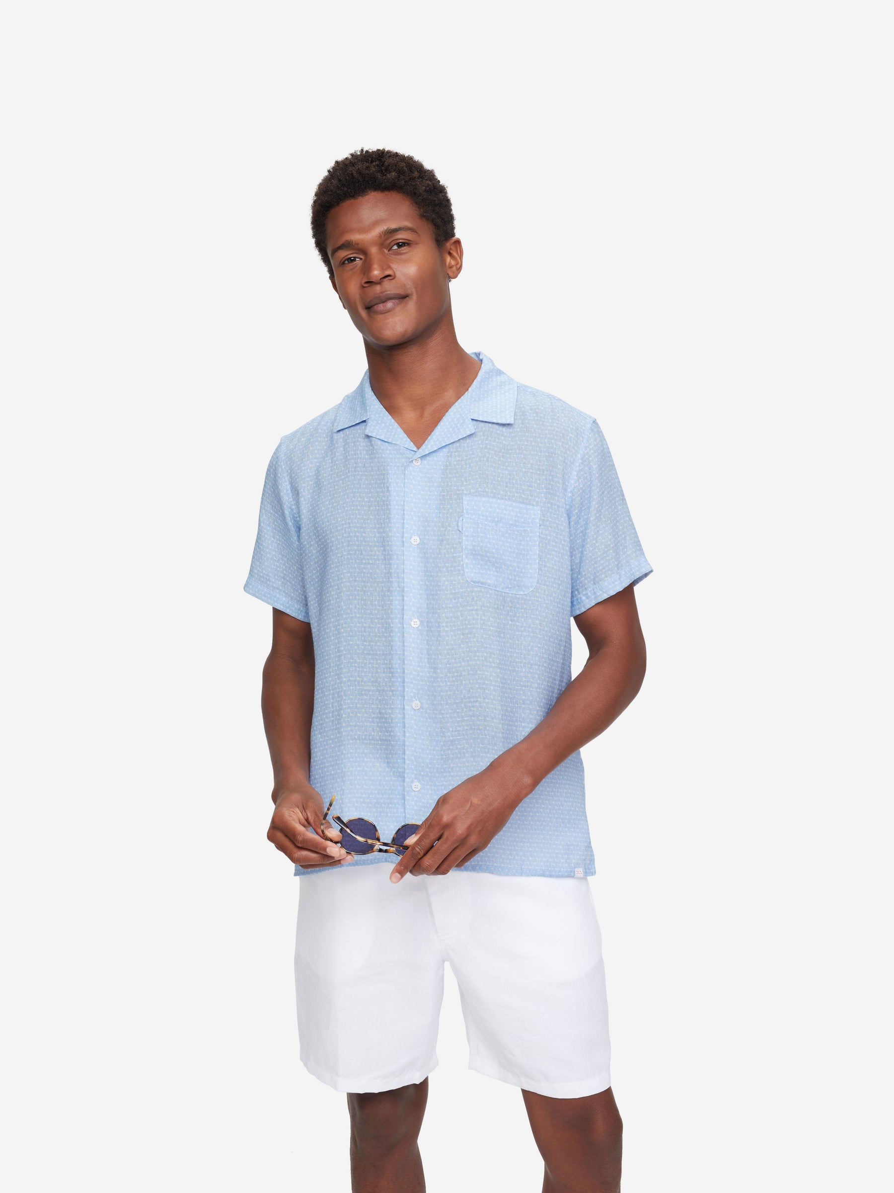 Men's Short Sleeve Shirt Milan 15 Linen Blue