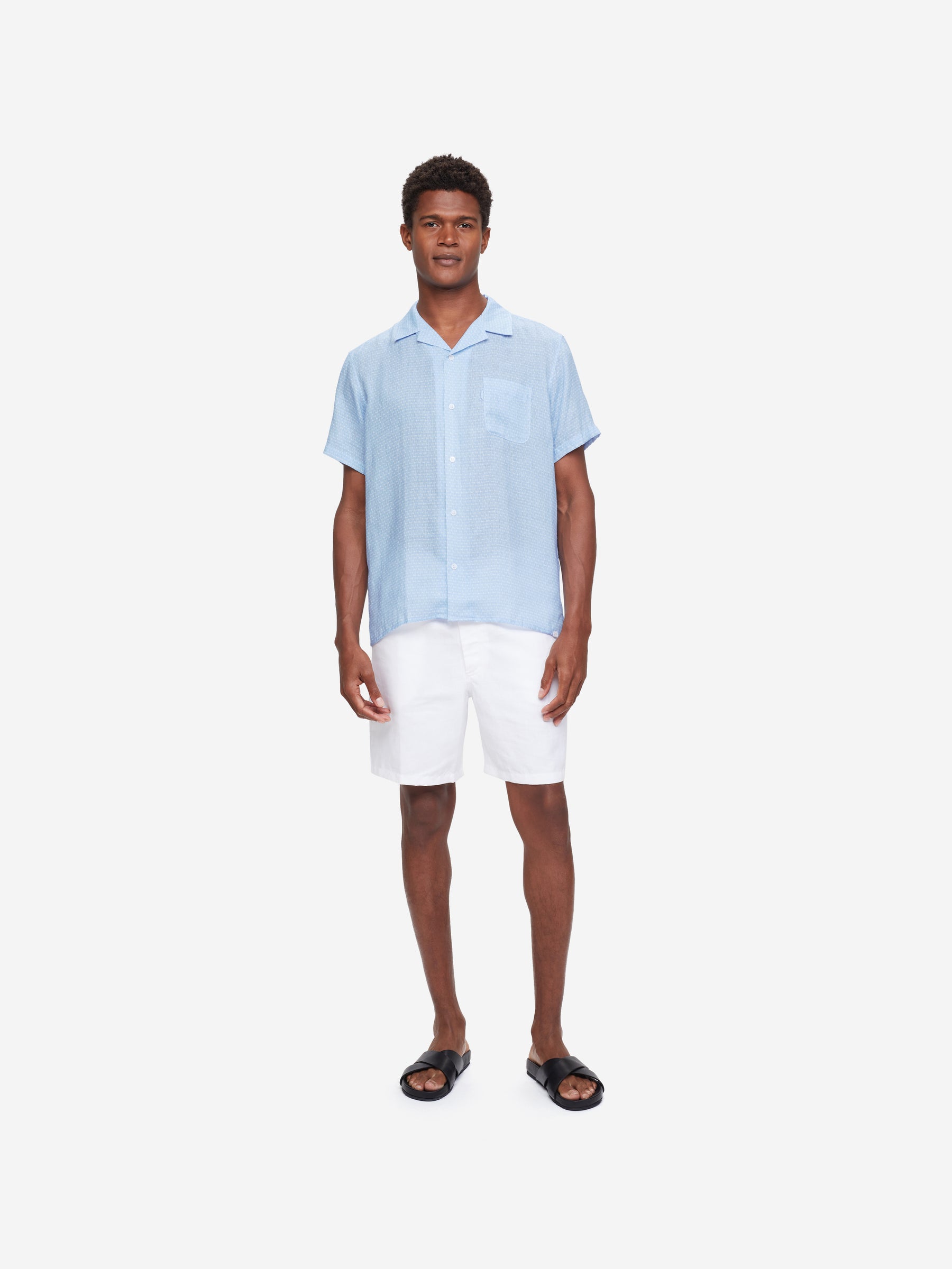 Men's Short Sleeve Shirt Milan 15 Linen Blue