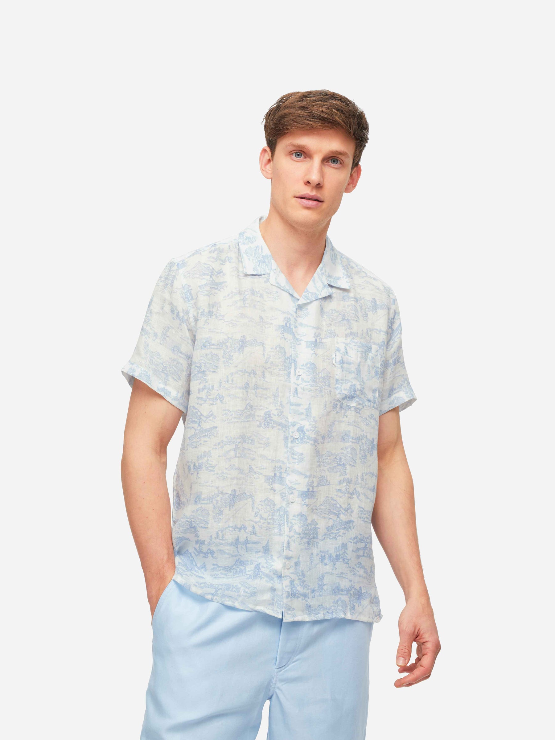 Men's Short Sleeve Shirt Milan 18 Linen White