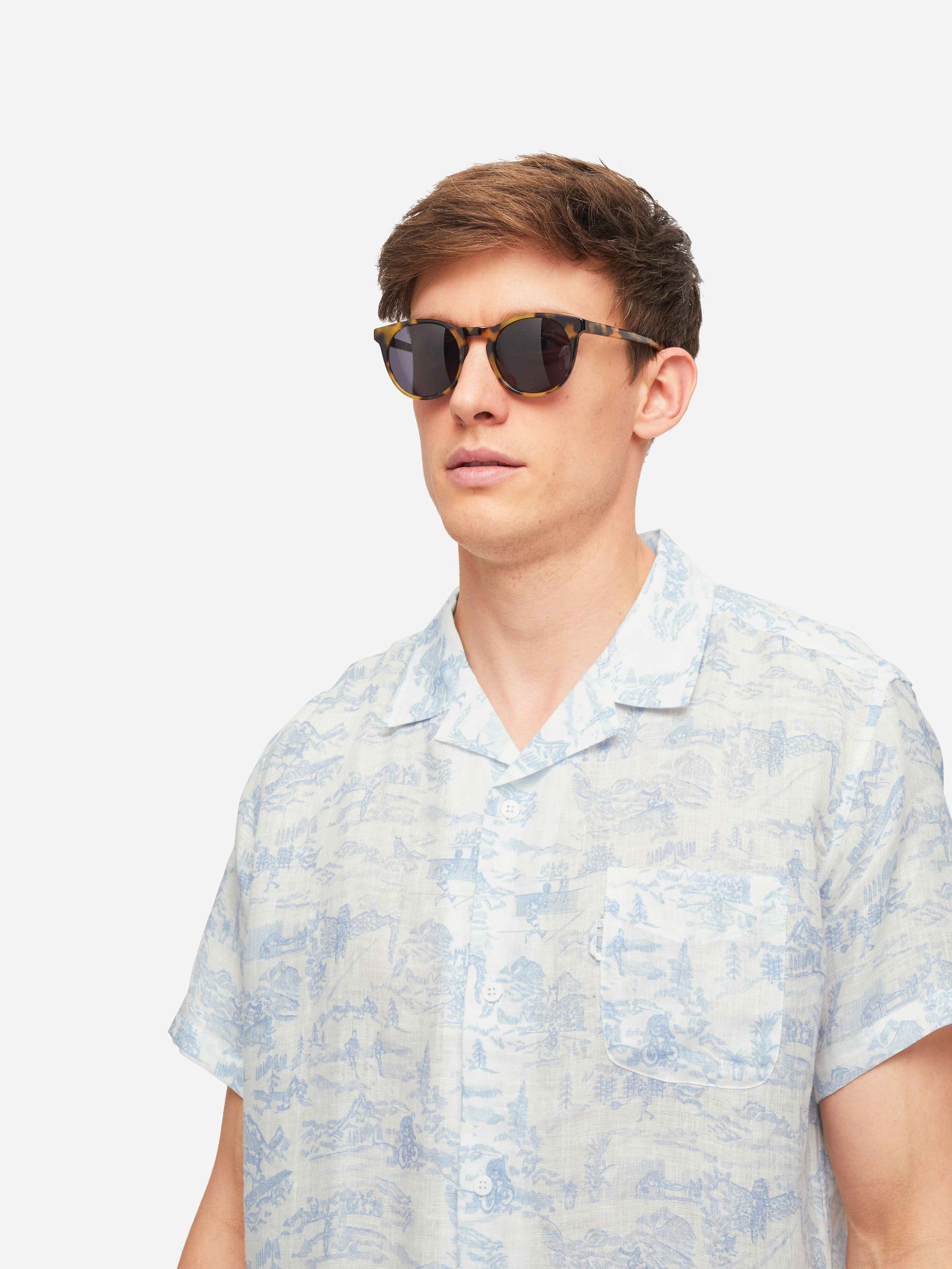 Men's Short Sleeve Shirt Milan 18 Linen White