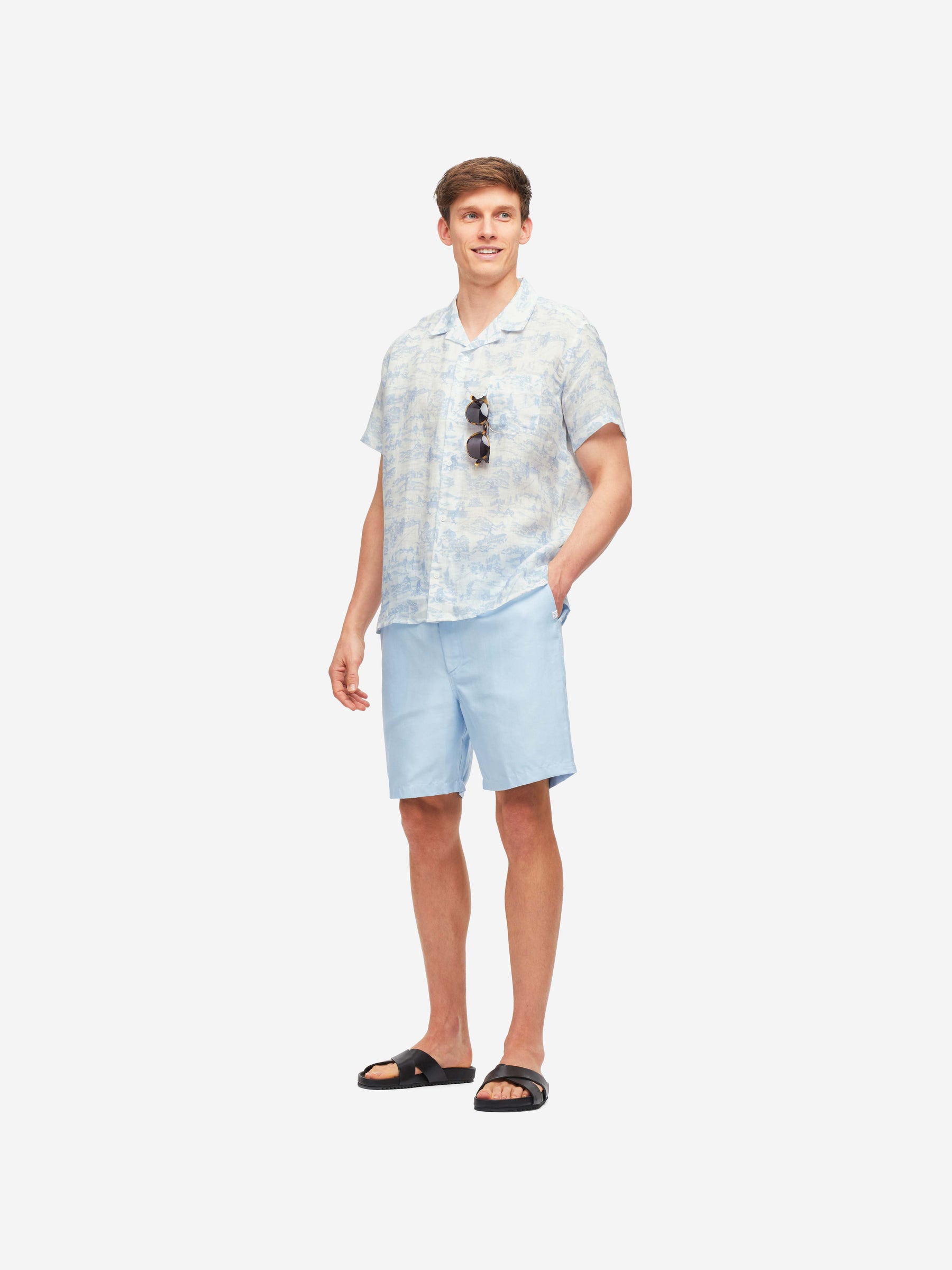 Men's Short Sleeve Shirt Milan 18 Linen White