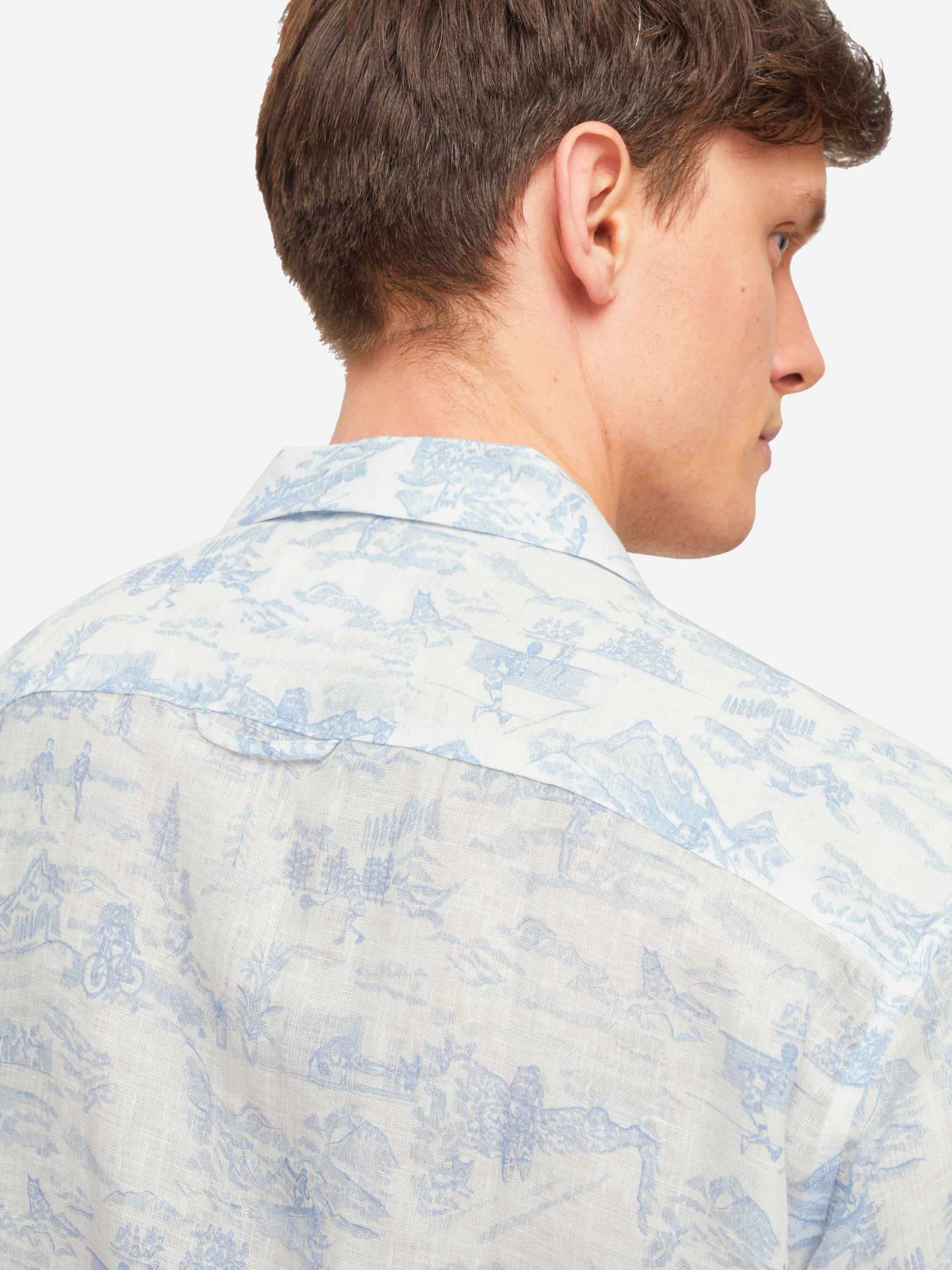 Men's Short Sleeve Shirt Milan 18 Linen White