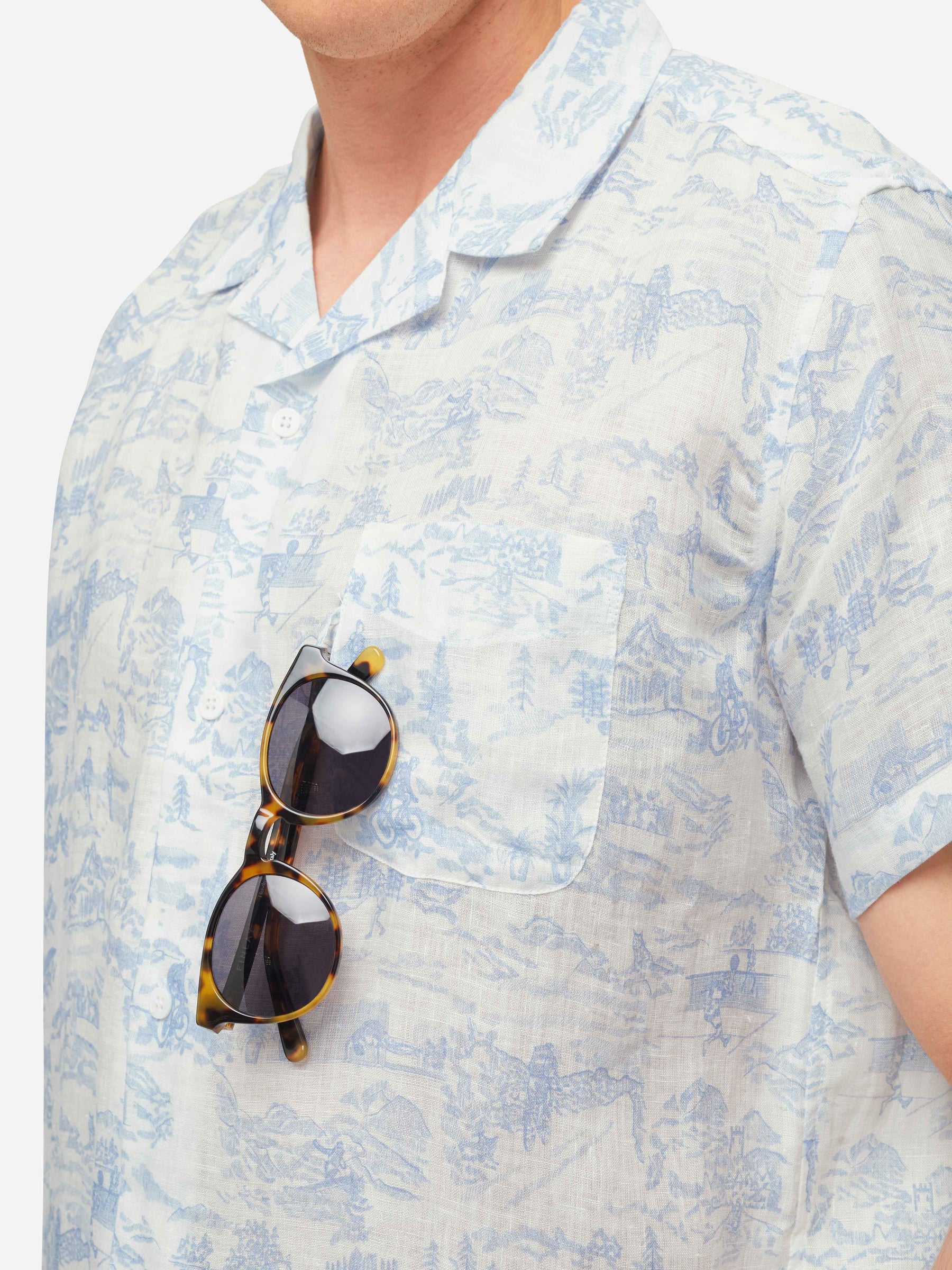 Men's Short Sleeve Shirt Milan 18 Linen White