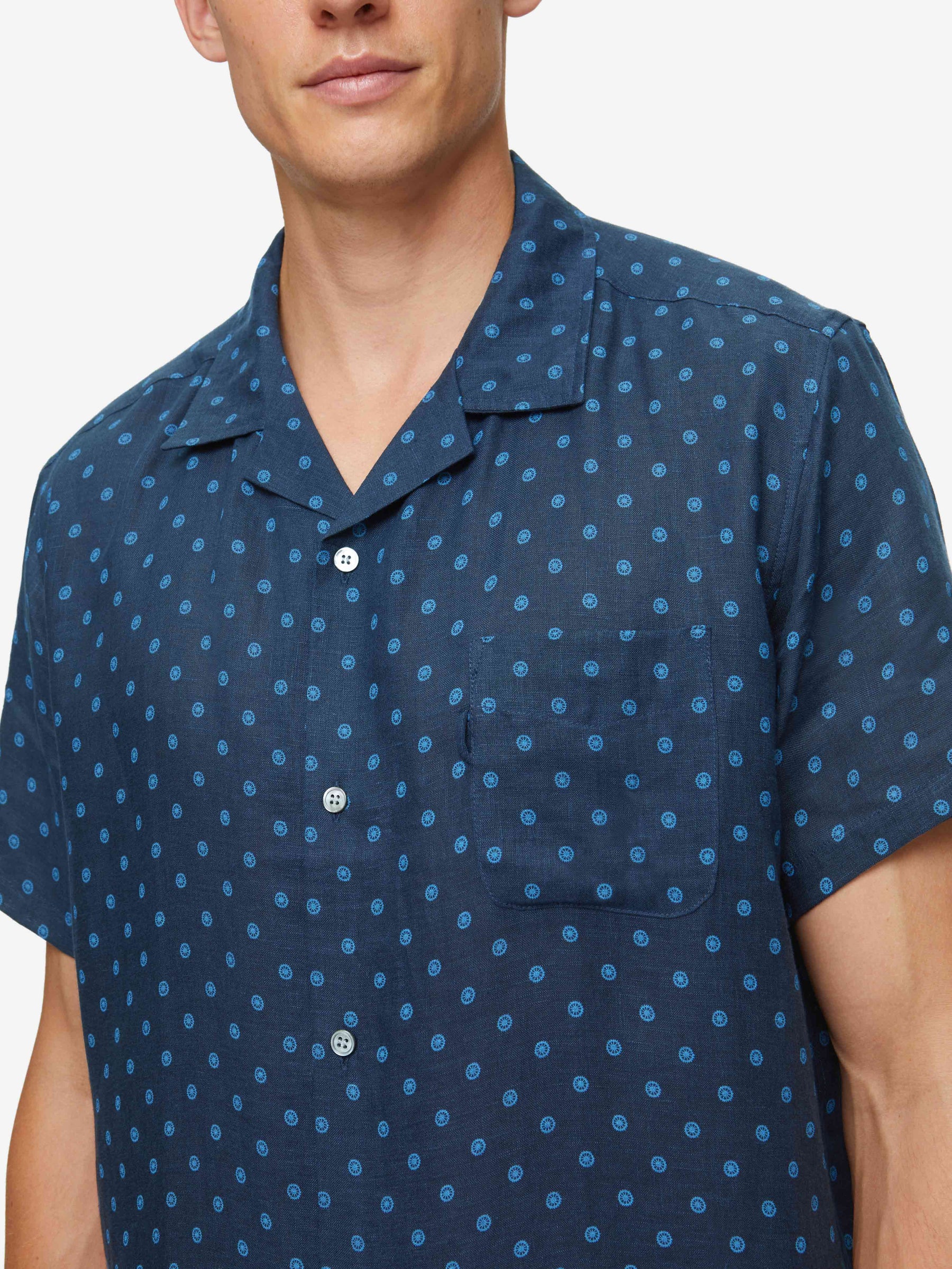 Men's Short Sleeve Shirt Milan 19 Linen Navy