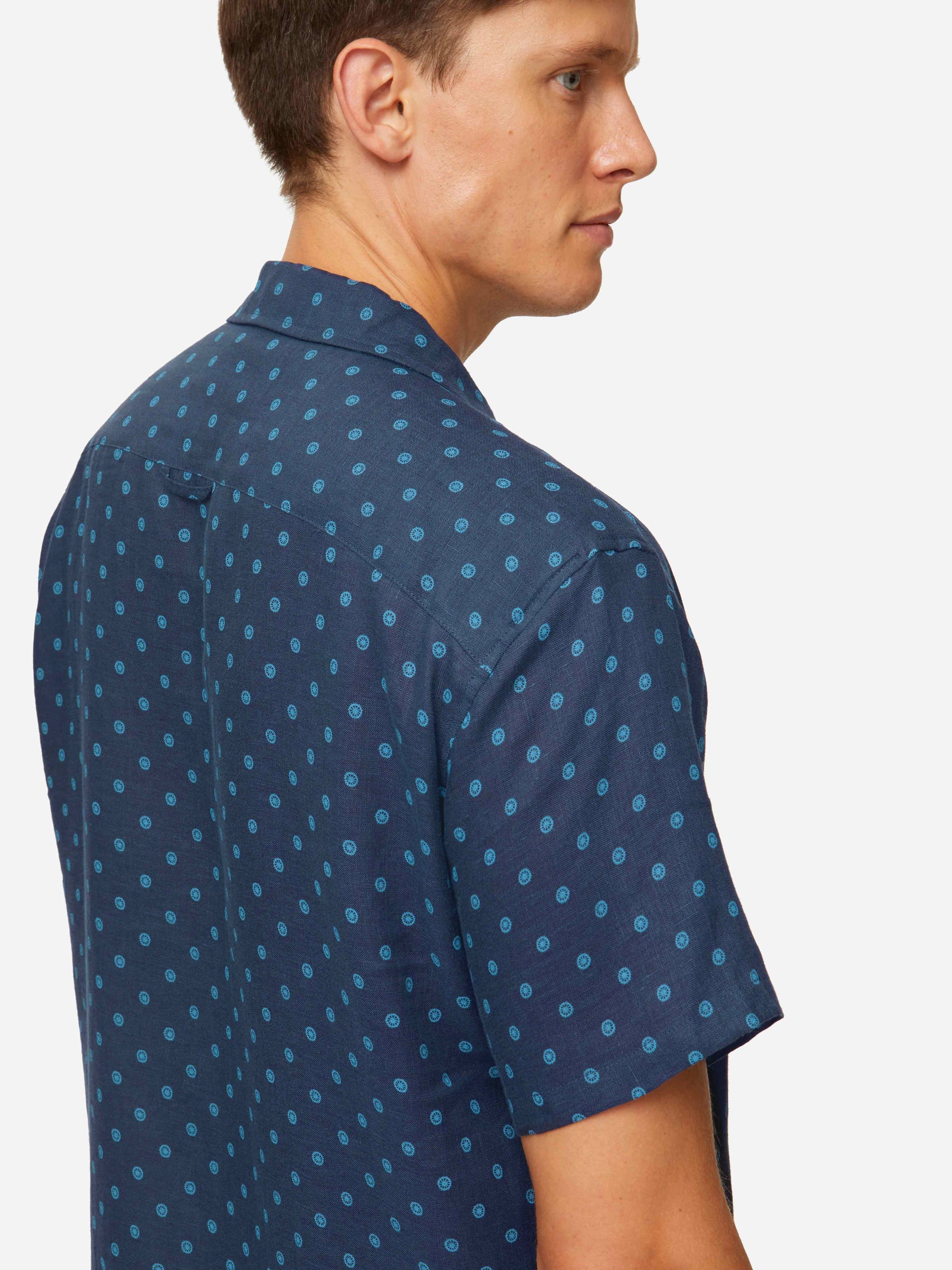 Men's Short Sleeve Shirt Milan 19 Linen Navy