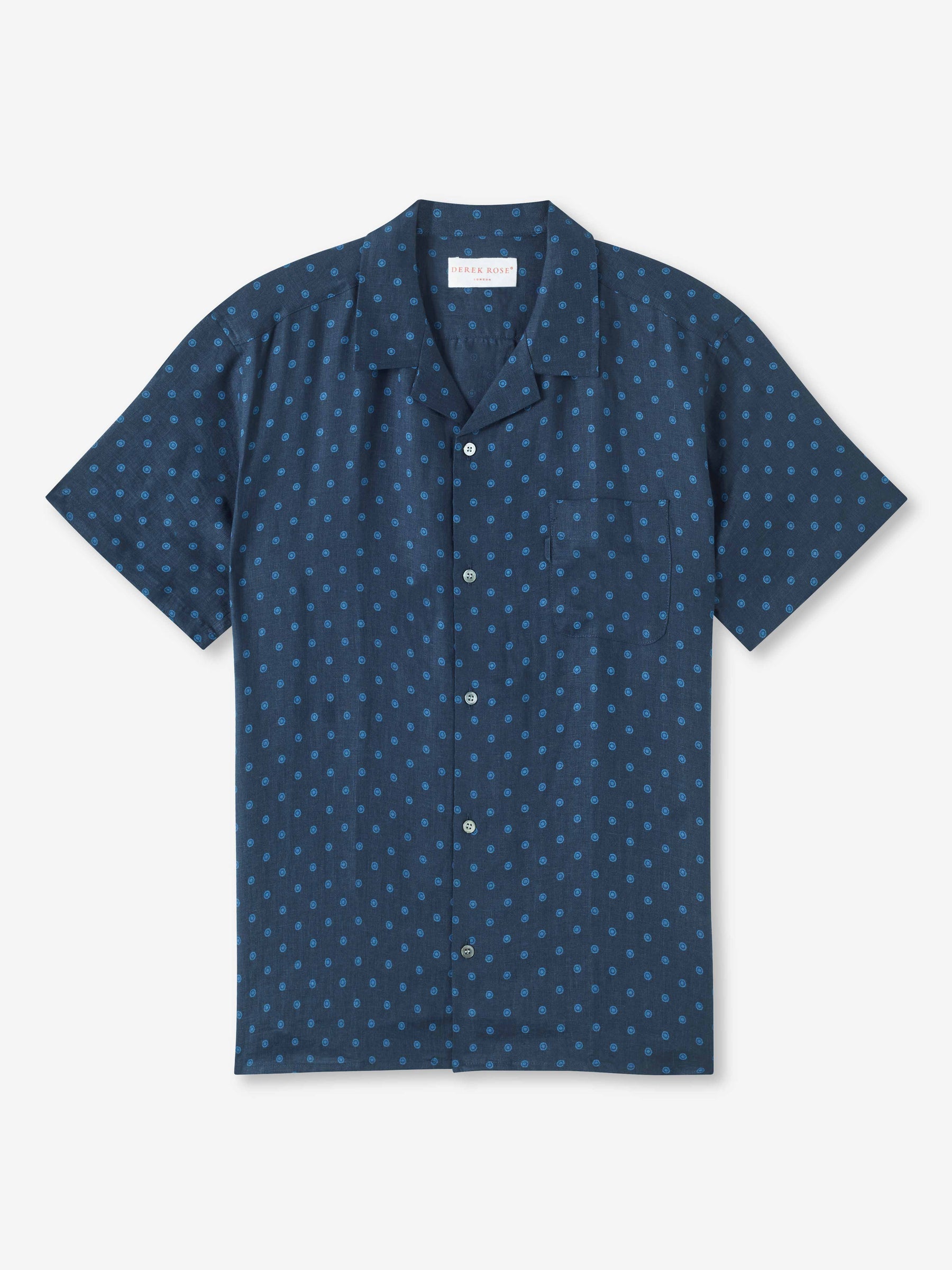 Men's Short Sleeve Shirt Milan 19 Linen Navy