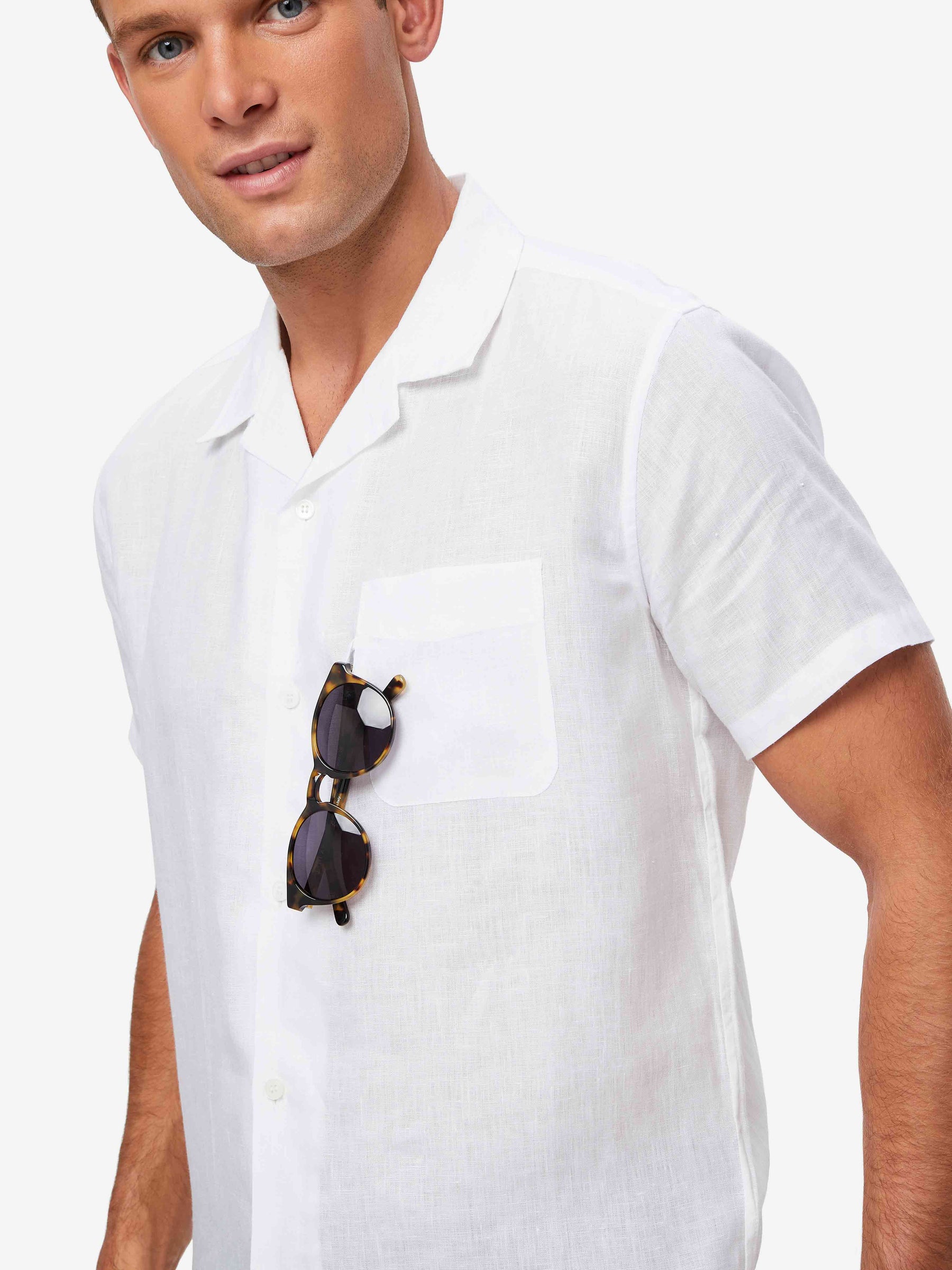 Men's Short Sleeve Shirt Monaco Linen White