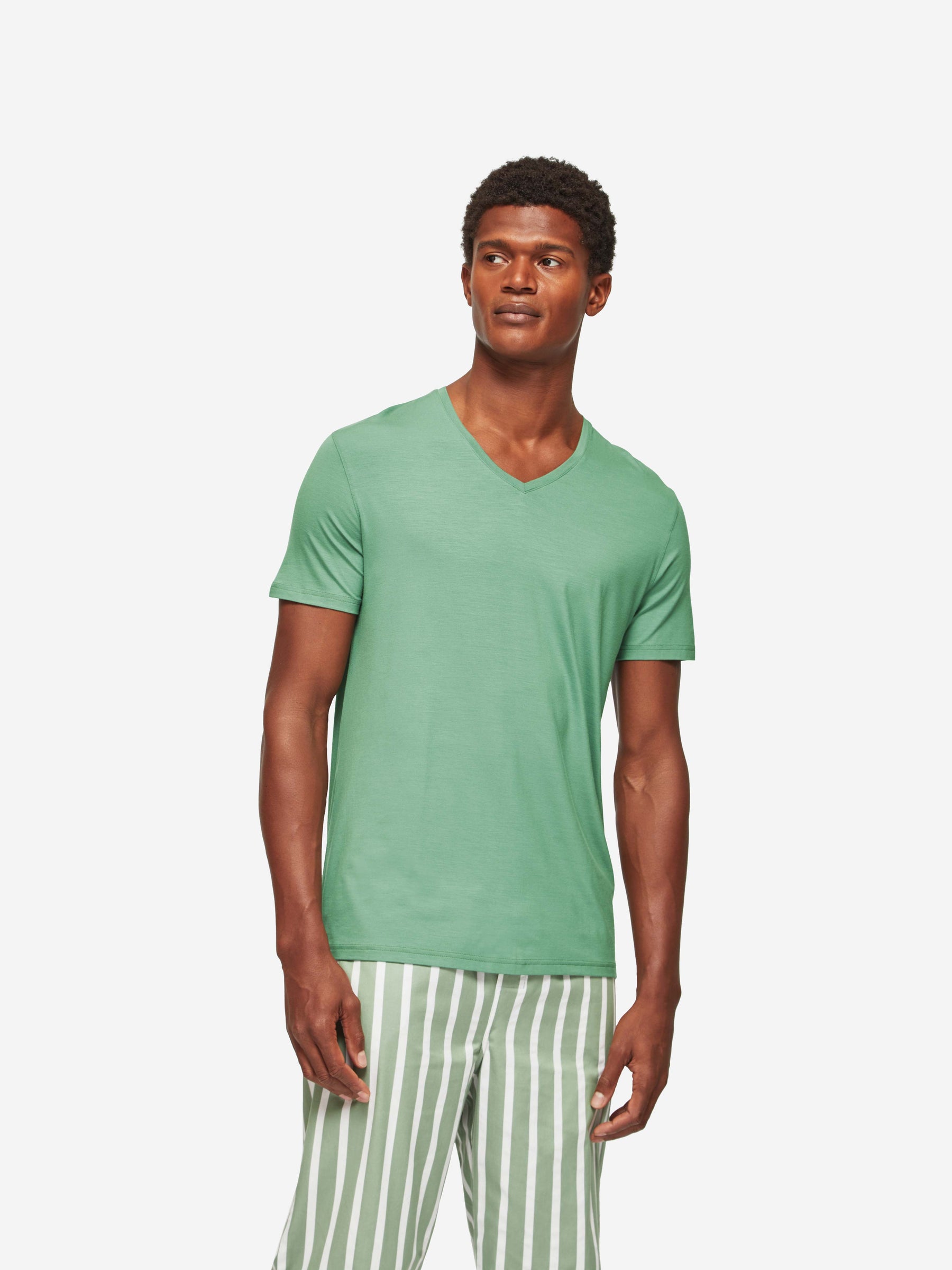 Men's V-Neck T-Shirt Basel Micro Modal Stretch Sage Green
