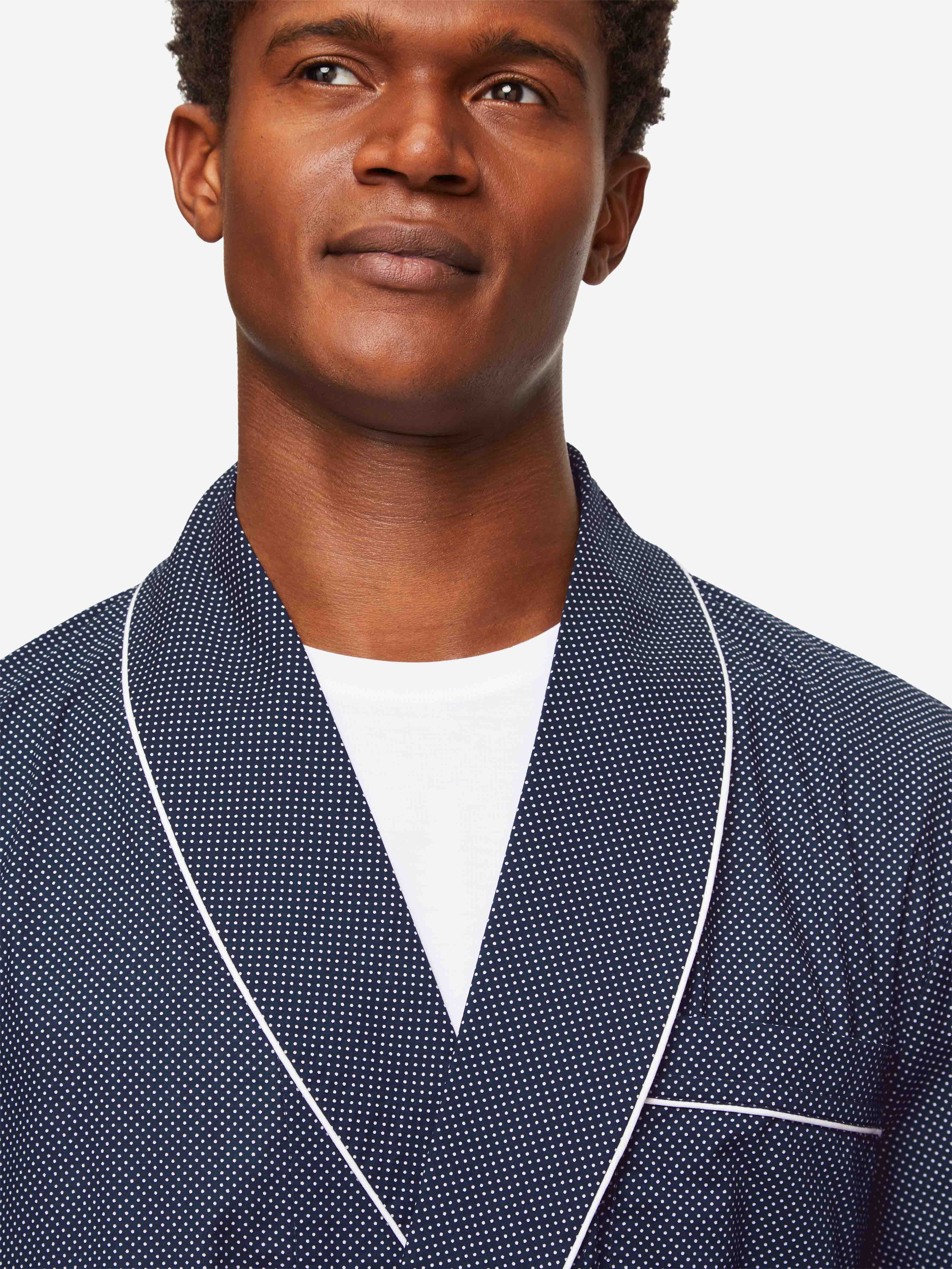Mens Dressing Gown Cotton Polka Dot Navy Derek Rose Derek Rose