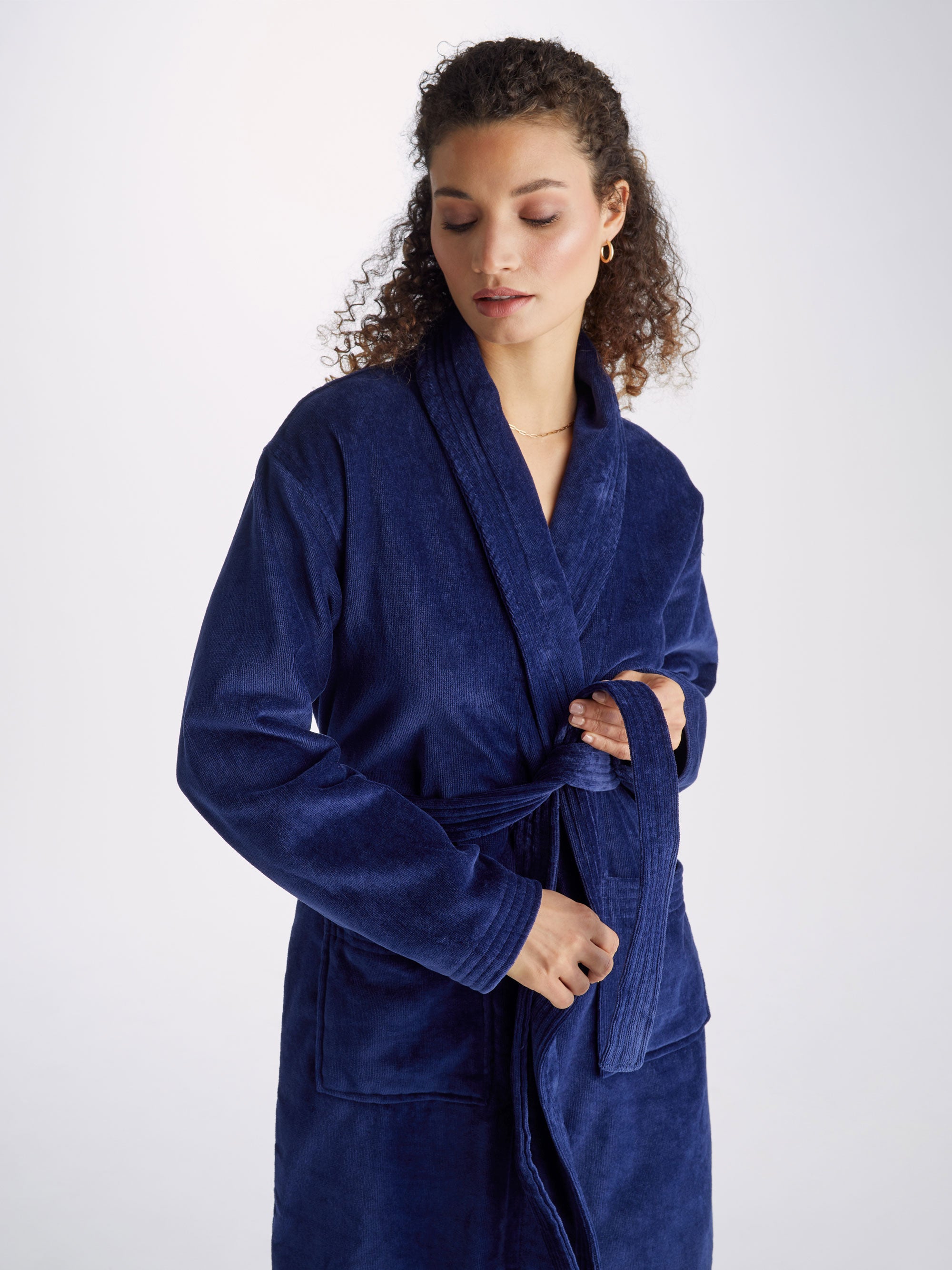 Triton 10 Terry Cotton Navy Women's Bathrobe | Derek Rose