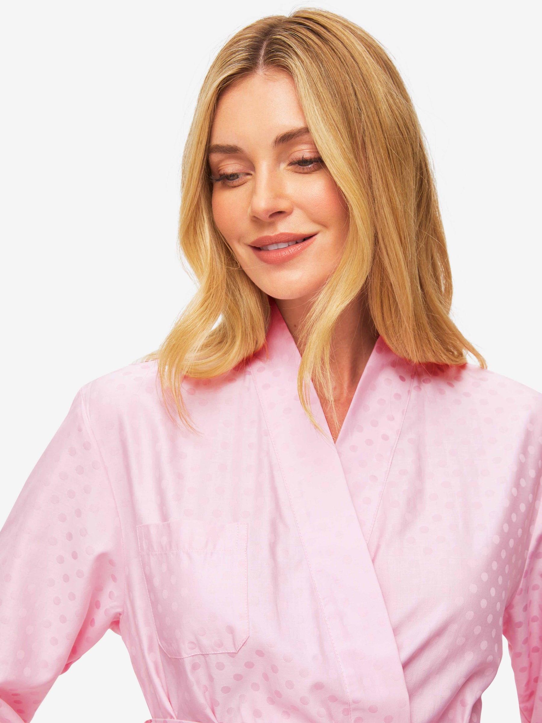 Women's Long Dressing Gown Kate 7 Cotton Jacquard Pink