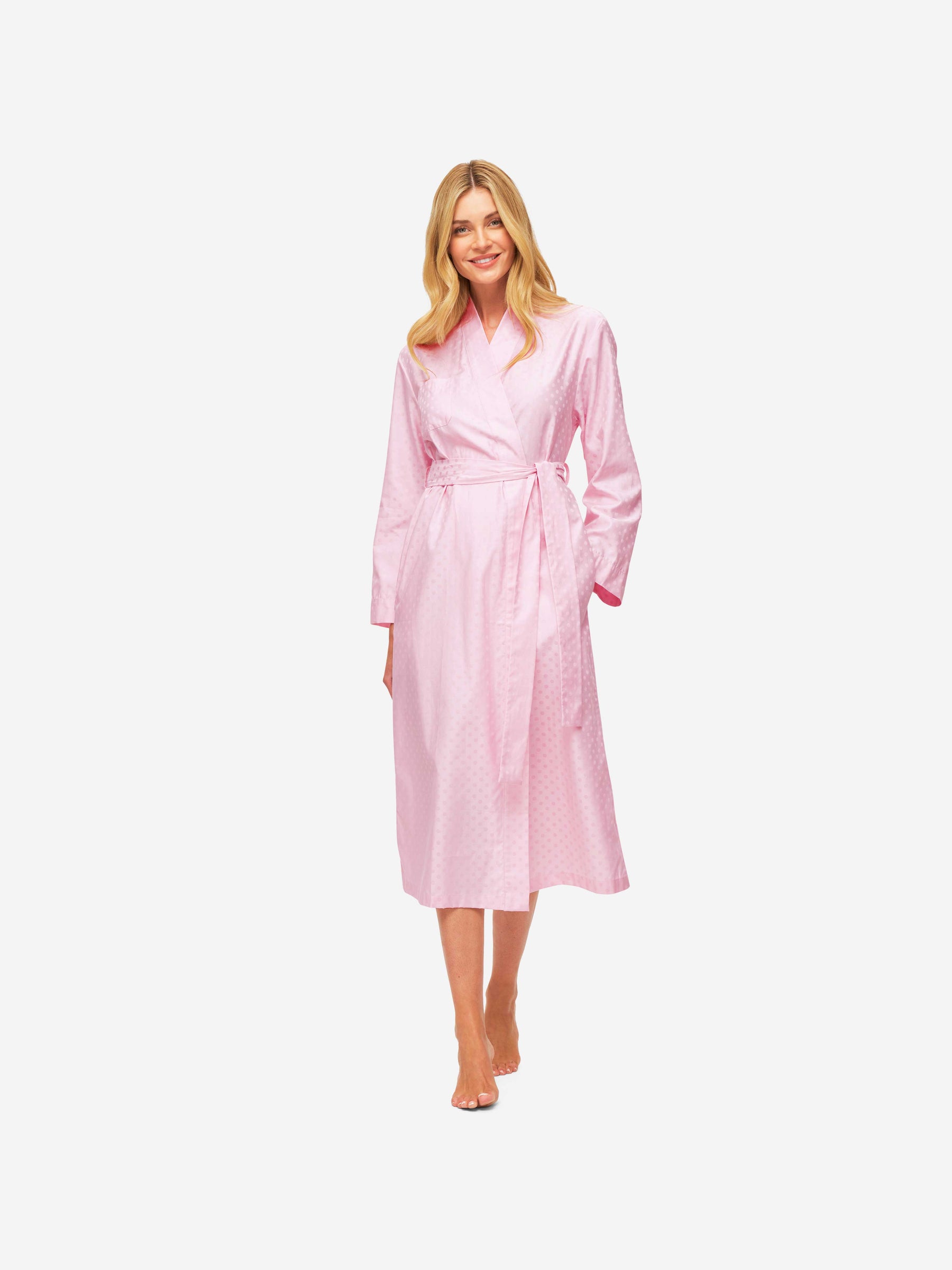 Women's Long Dressing Gown Kate 7 Cotton Jacquard Pink