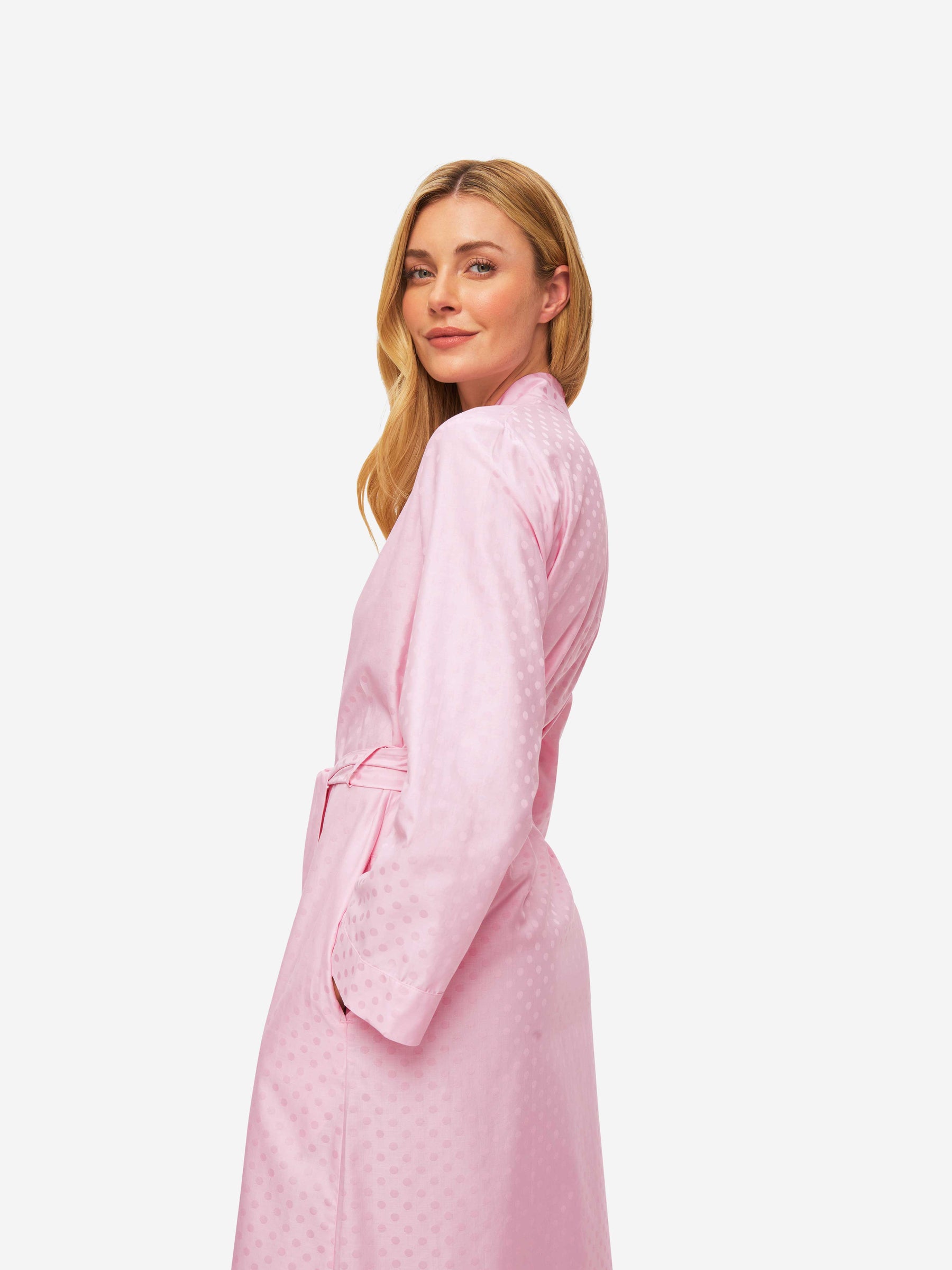 Women's Long Dressing Gown Kate 7 Cotton Jacquard Pink